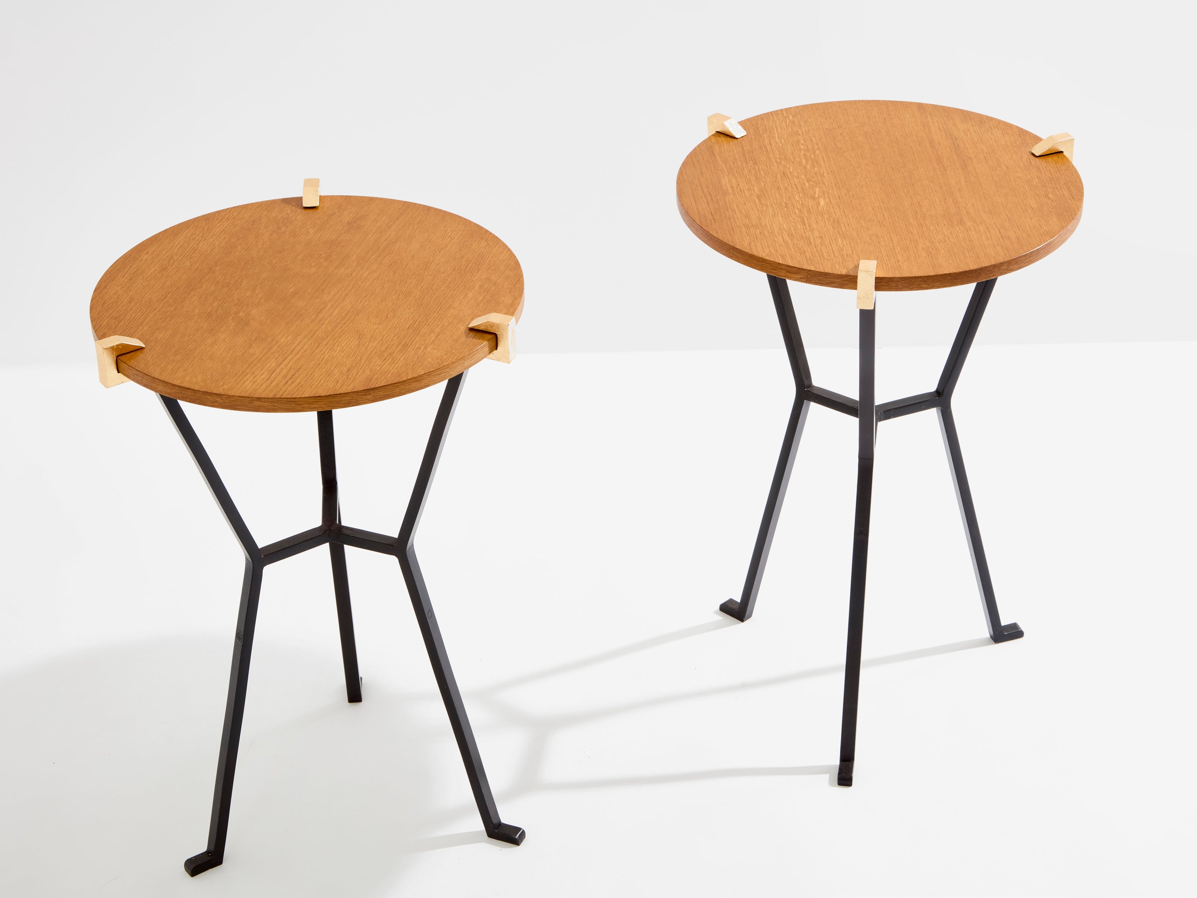 Garouste & Bonetti solid oak and wrought iron gueridon tables 1995