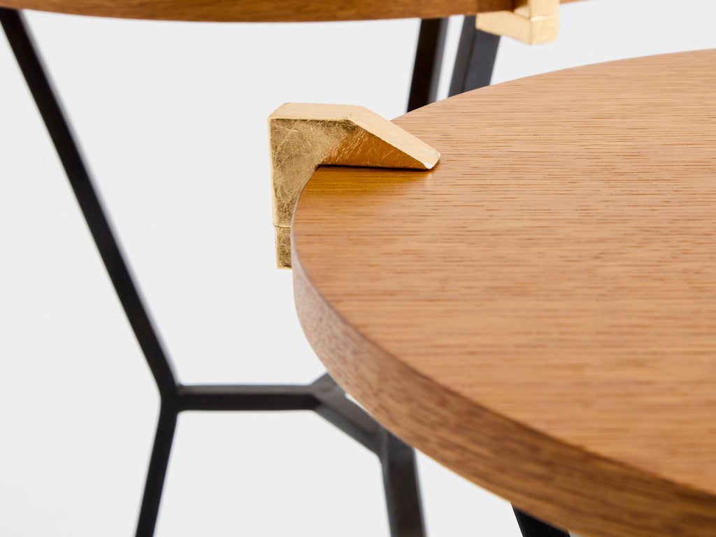Garouste & Bonetti solid oak and wrought iron gueridon tables 1995