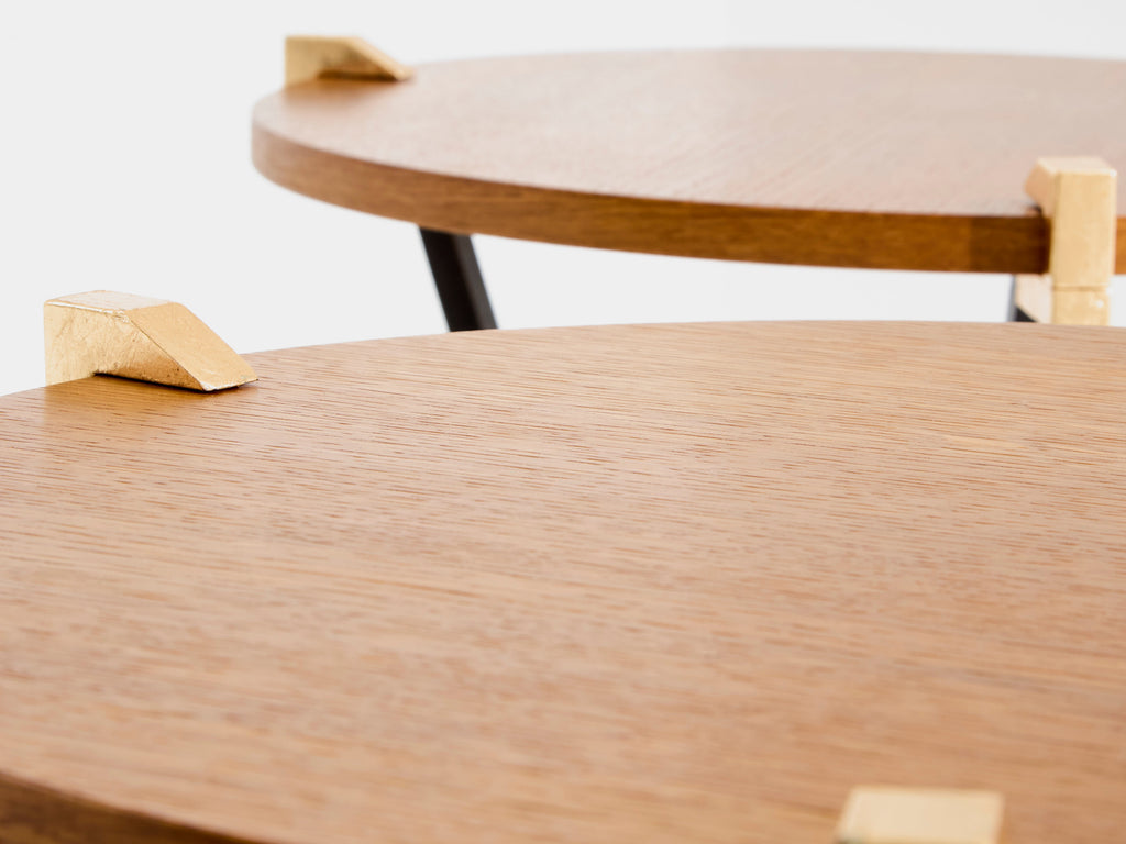 Garouste & Bonetti solid oak and wrought iron gueridon tables 1995