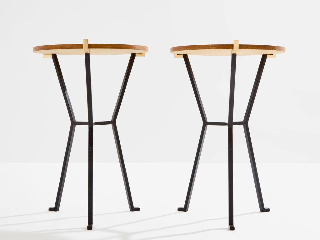 Garouste & Bonetti solid oak and wrought iron gueridon tables 1995