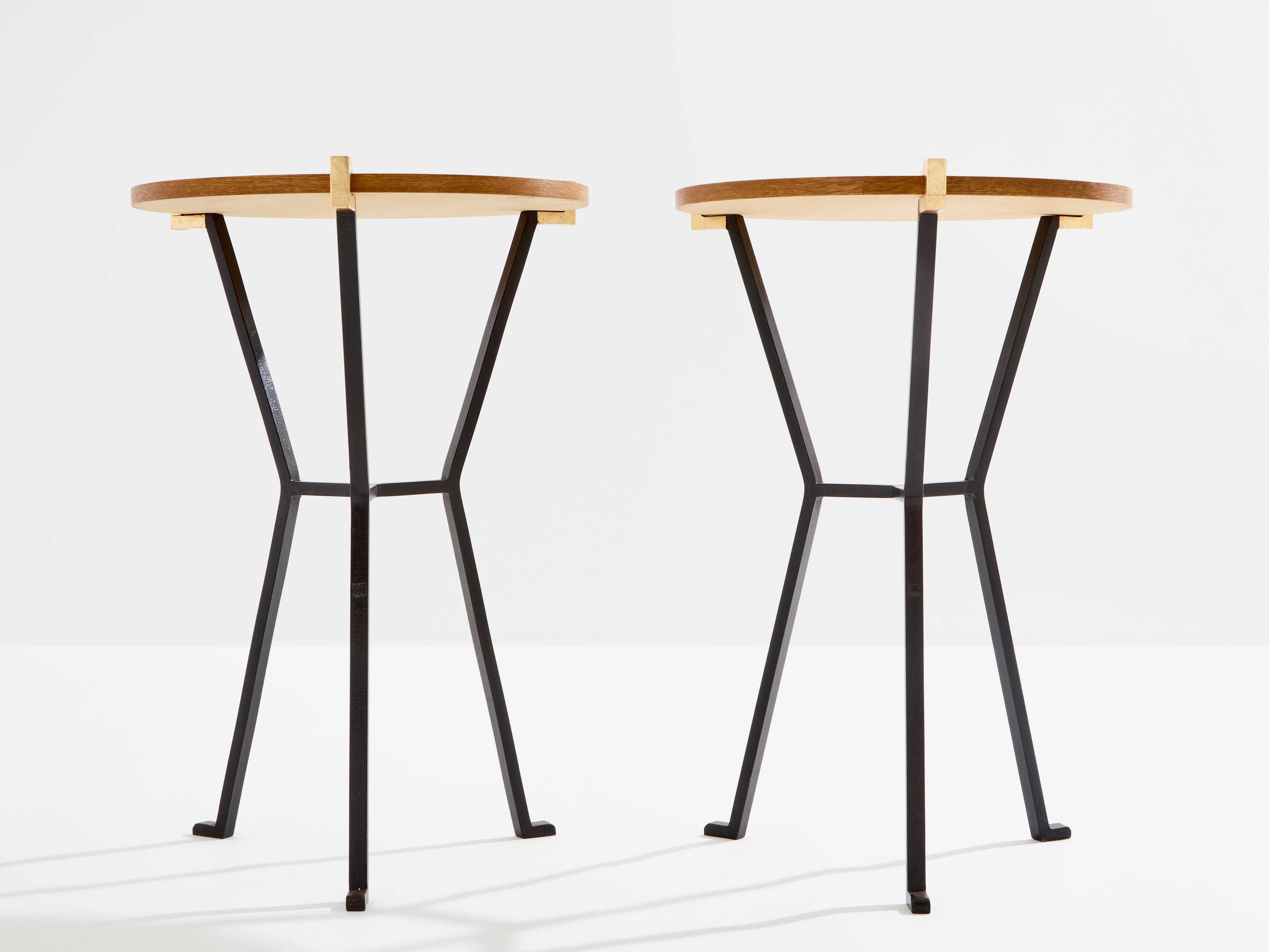 Garouste & Bonetti solid oak and wrought iron gueridon tables 1995