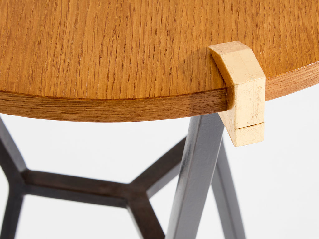 Garouste & Bonetti solid oak and wrought iron gueridon tables 1995