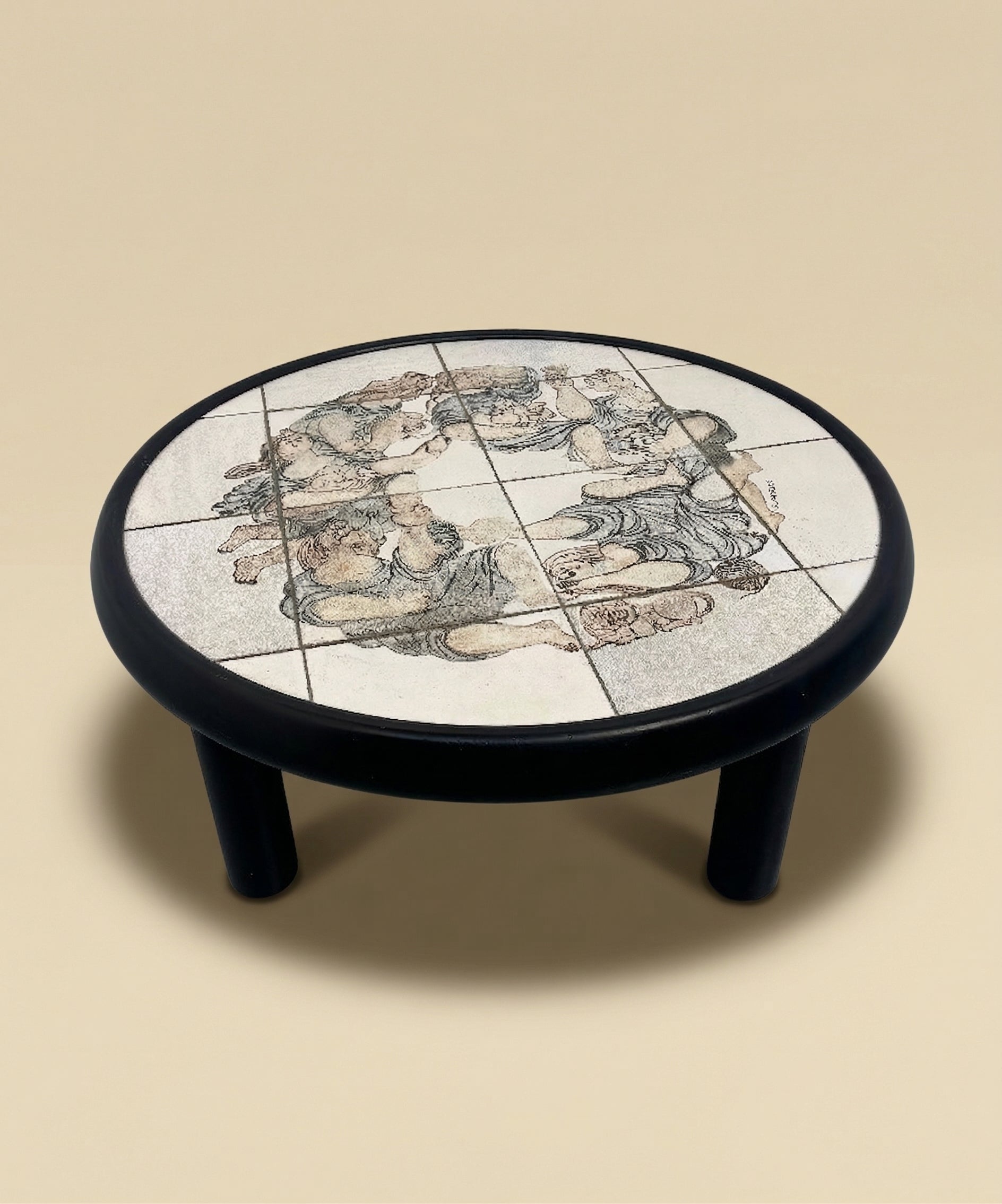 Scarce figurative coffee table by Roger Capron and Raymond Peynet