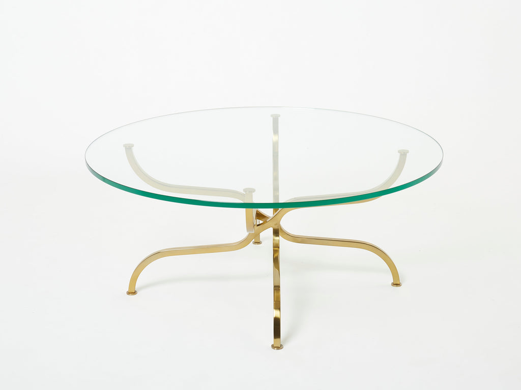 Rare Georges Geffroy Gilt Brass glass Coffee Table 1960s
