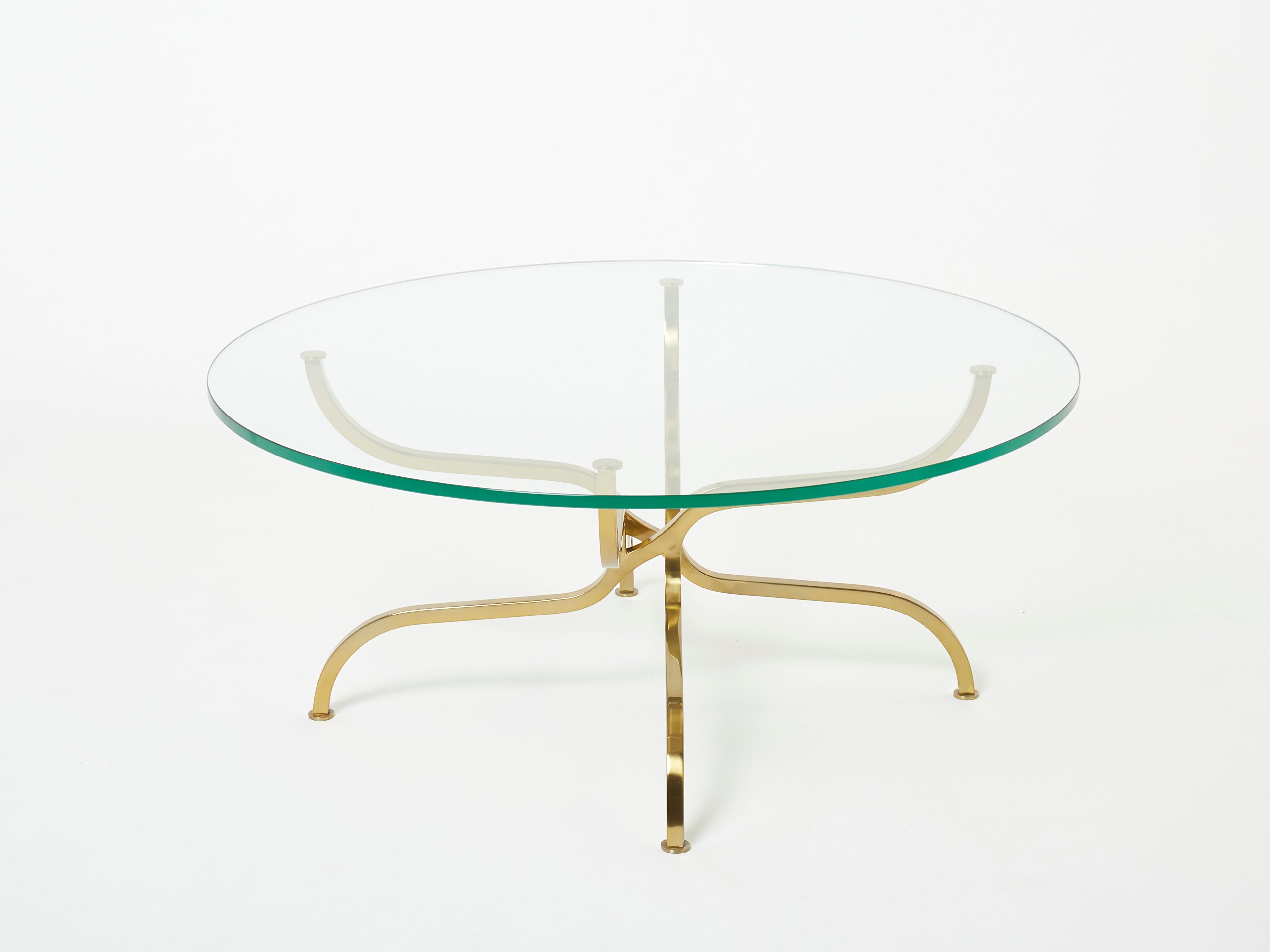 Rare Georges Geffroy Gilt Brass glass Coffee Table 1960s