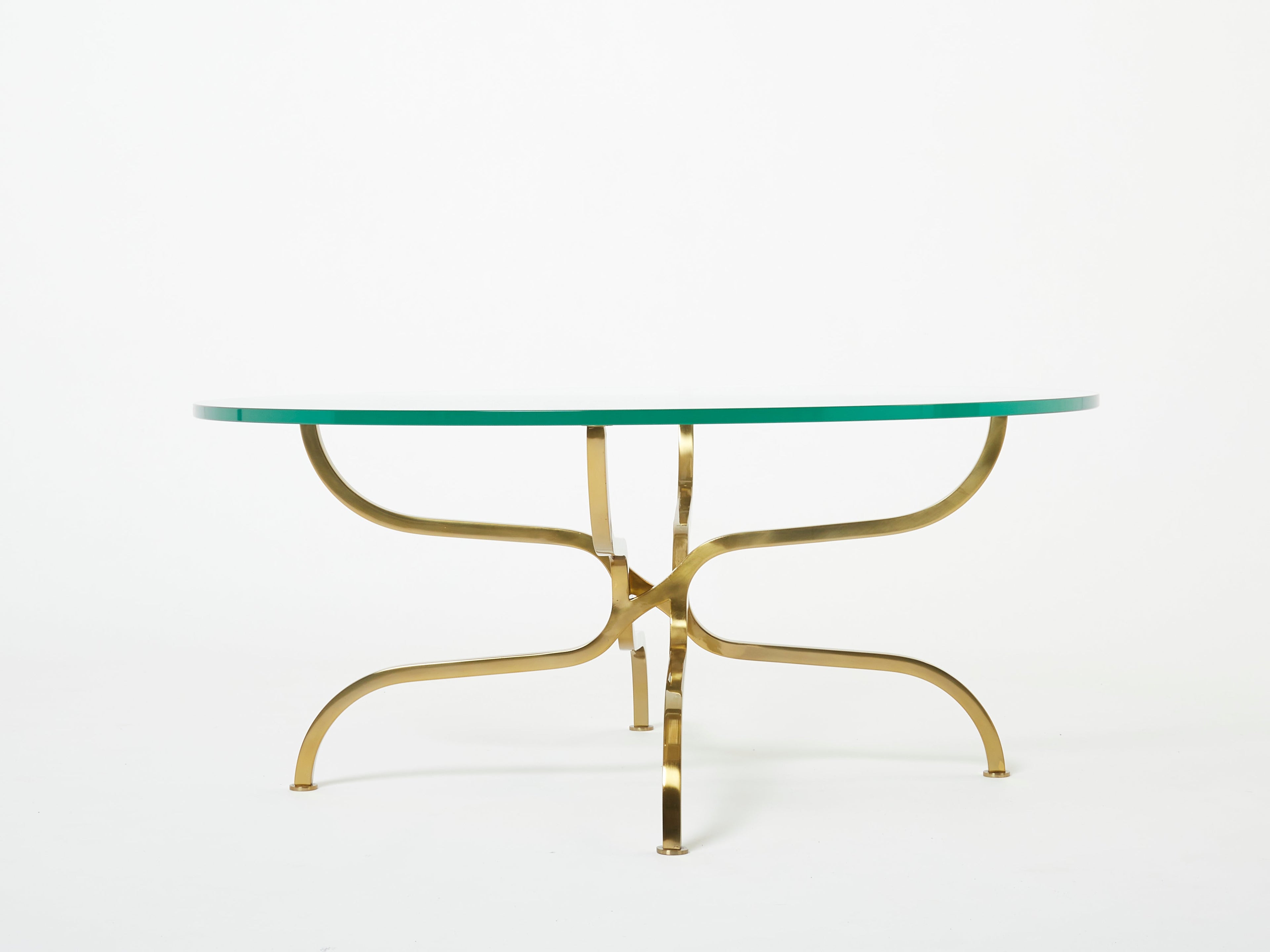 Rare Georges Geffroy Gilt Brass glass Coffee Table 1960s