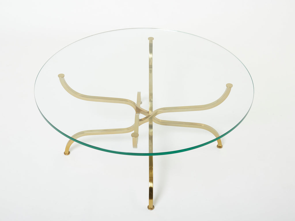 Rare Georges Geffroy Gilt Brass glass Coffee Table 1960s
