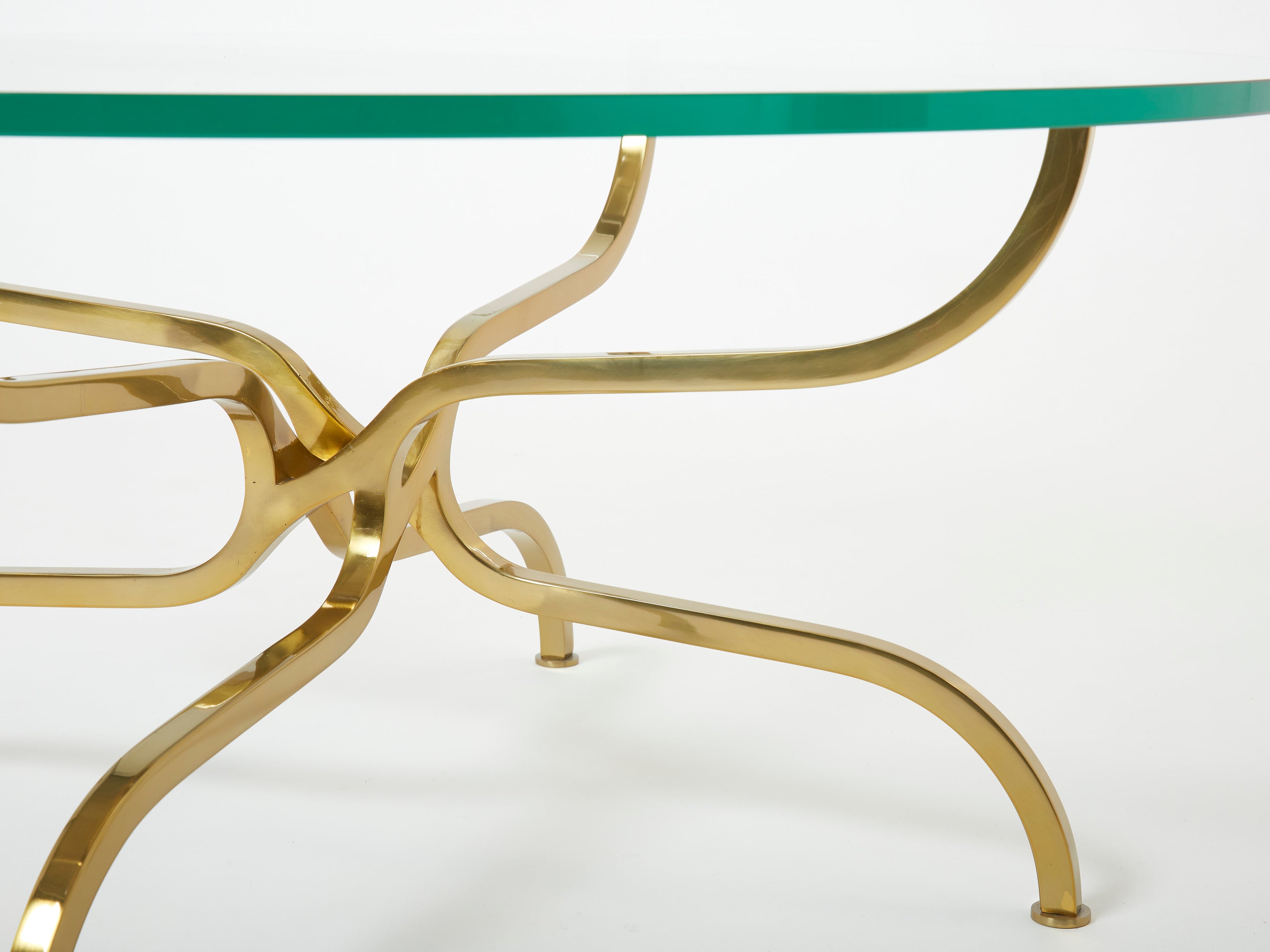 Rare Georges Geffroy Gilt Brass glass Coffee Table 1960s