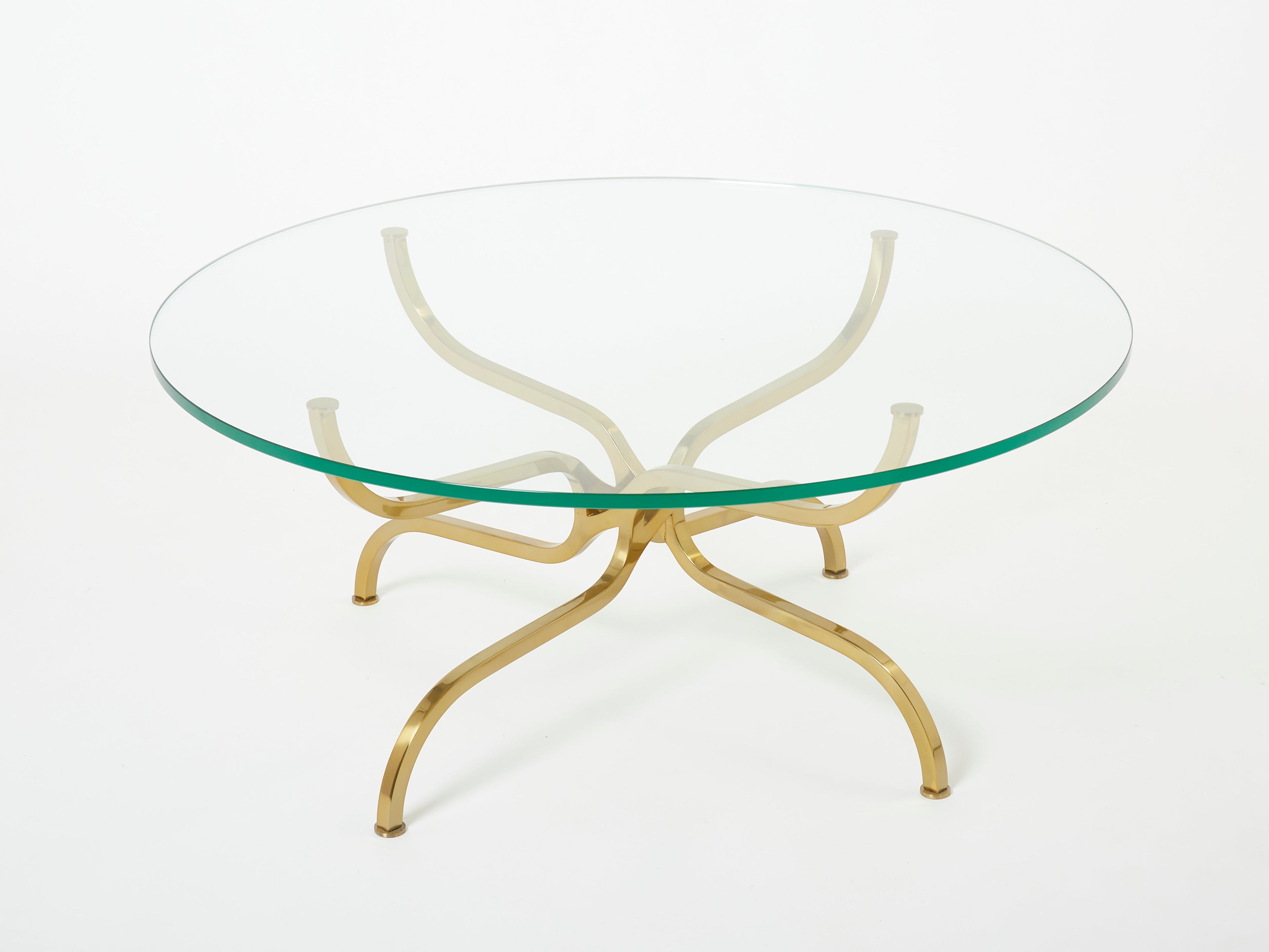 Rare Georges Geffroy Gilt Brass glass Coffee Table 1960s