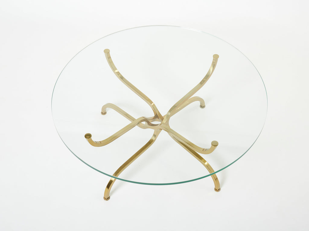 Rare Georges Geffroy Gilt Brass glass Coffee Table 1960s