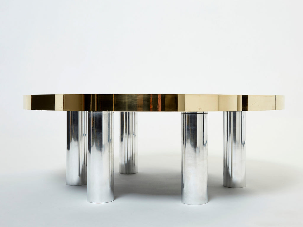 Georges Mathias chrome brass mosaic Coffee Table agate stone 1970