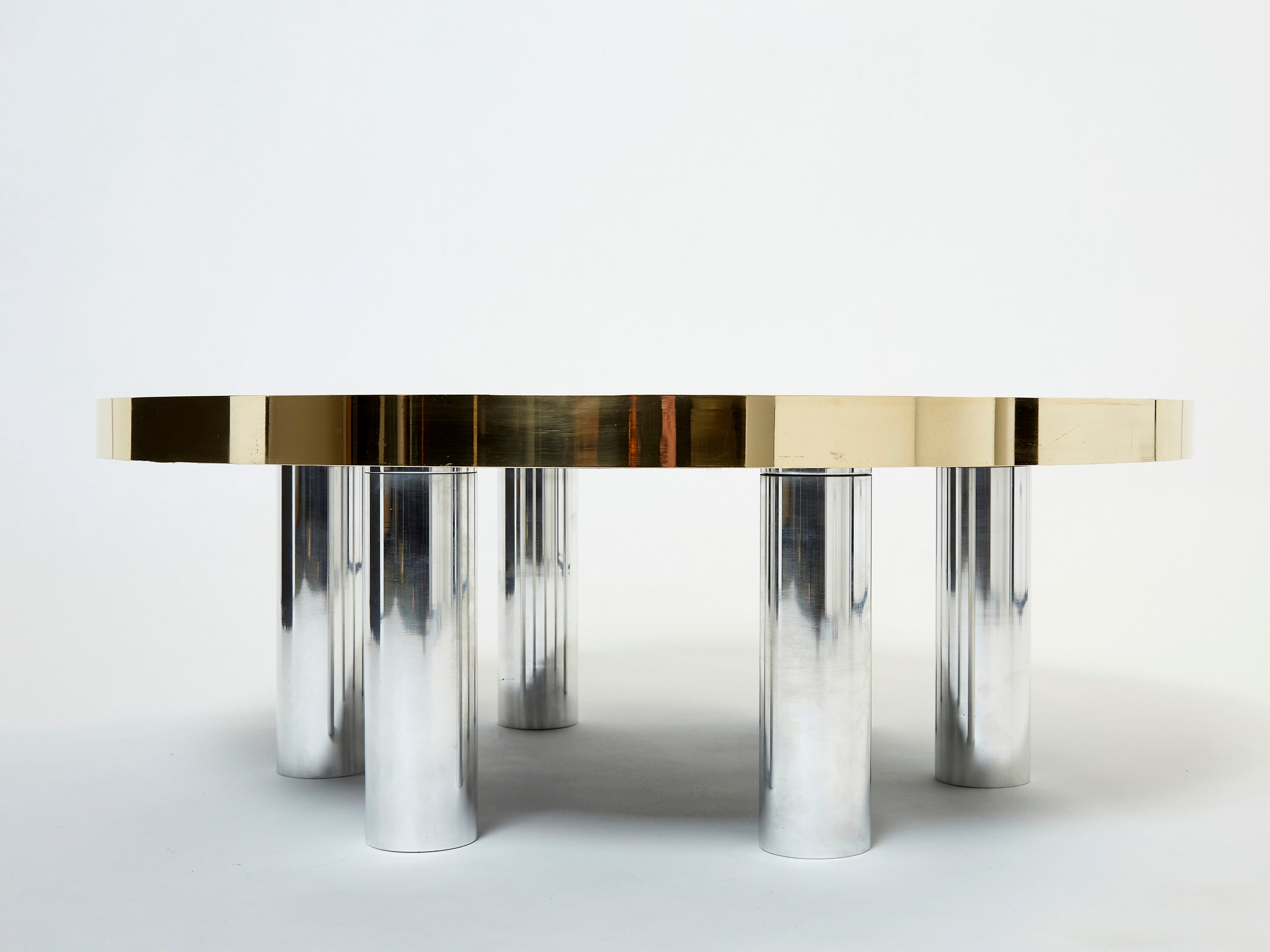 Georges Mathias chrome brass mosaic Coffee Table agate stone 1970