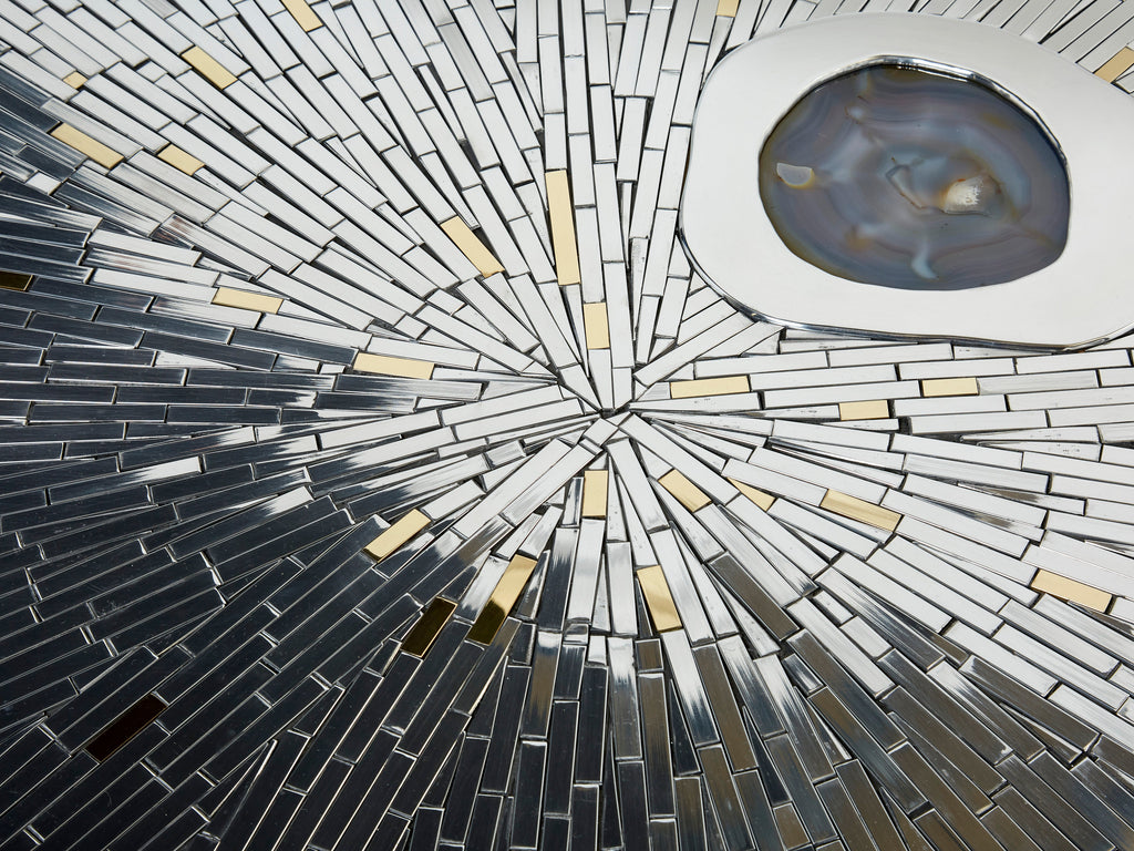 Georges Mathias chrome brass mosaic Coffee Table agate stone 1970