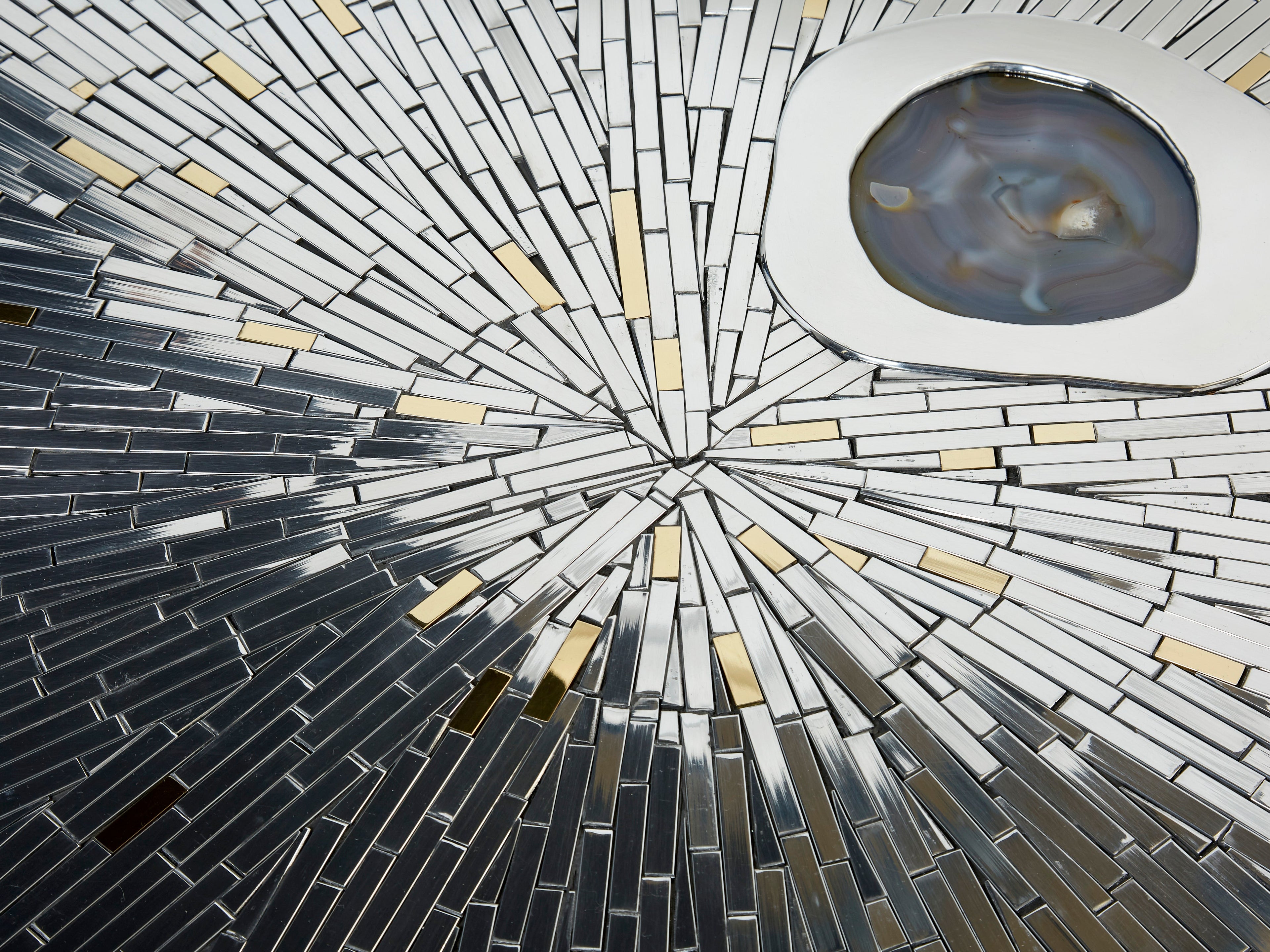 Georges Mathias chrome brass mosaic Coffee Table agate stone 1970