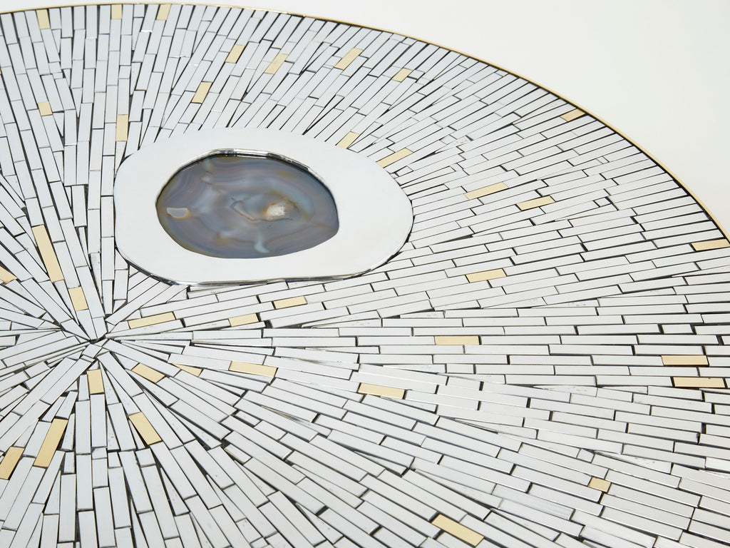 Georges Mathias chrome brass mosaic Coffee Table agate stone 1970