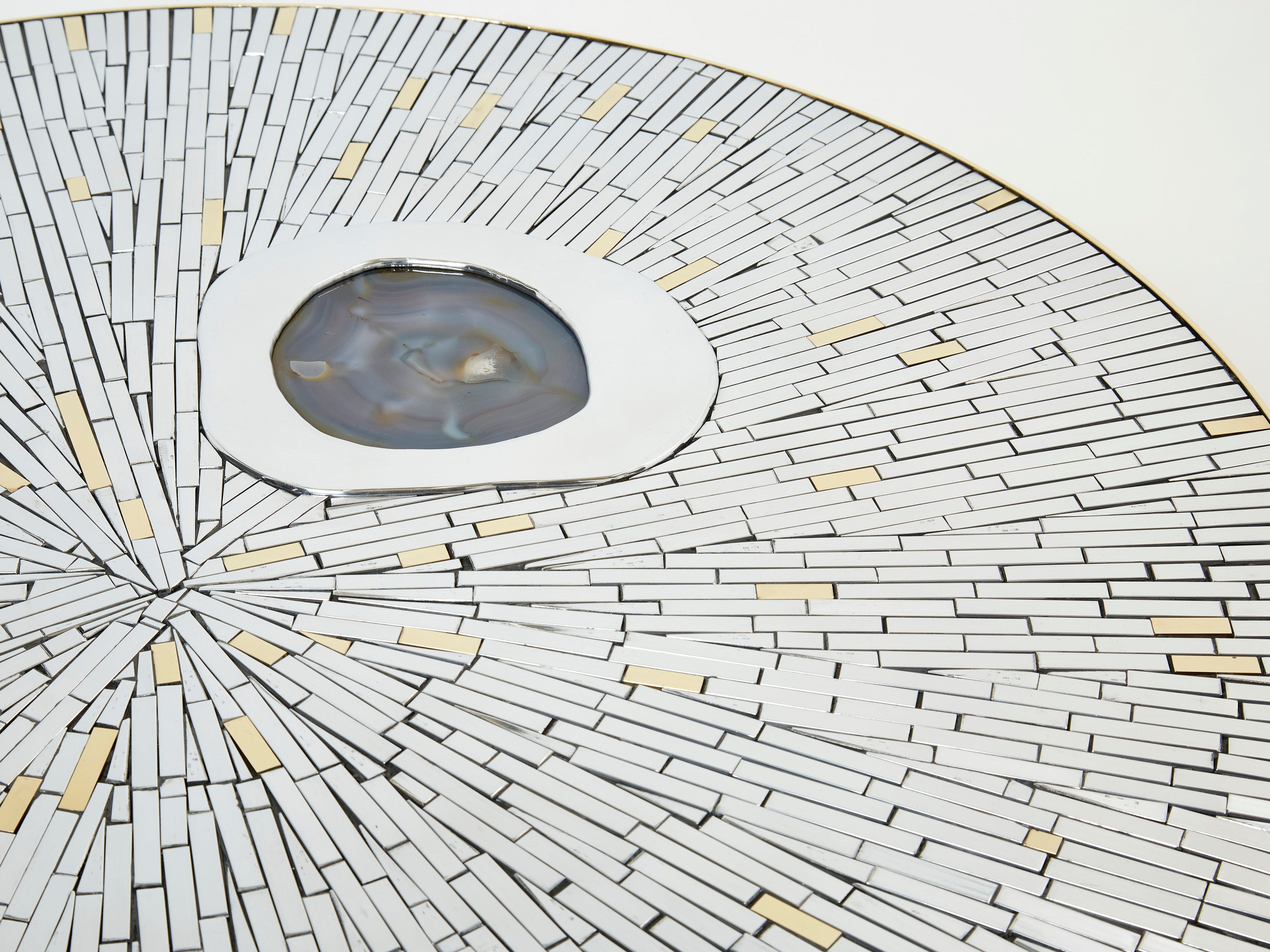 Georges Mathias chrome brass mosaic Coffee Table agate stone 1970