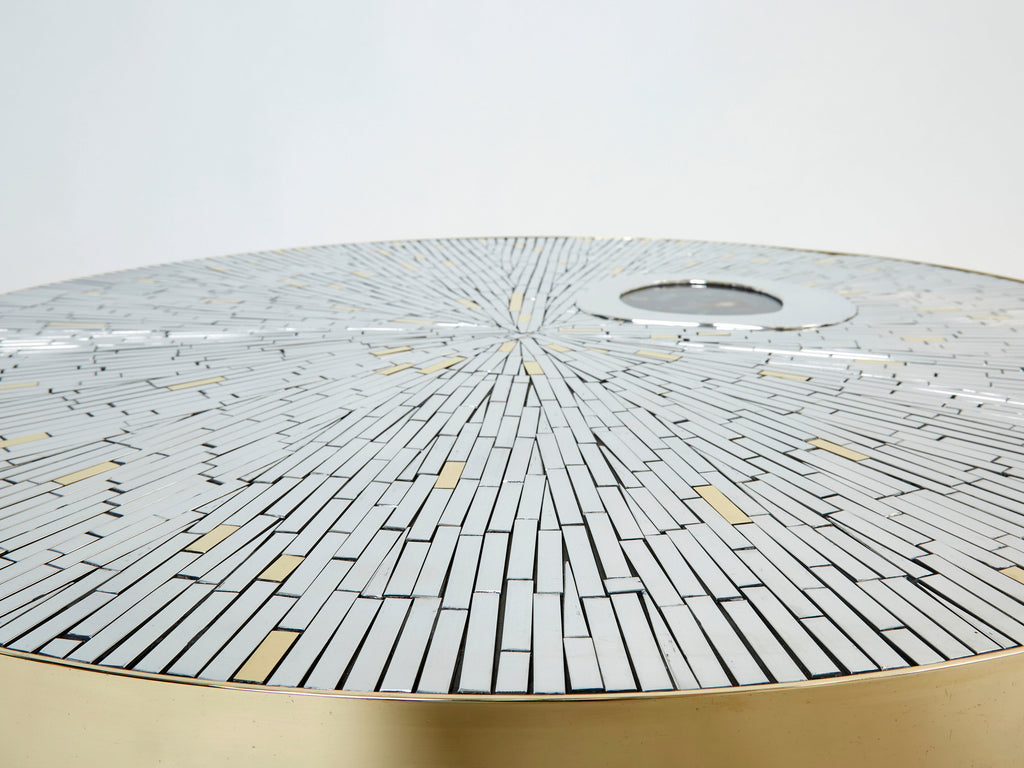 Georges Mathias chrome brass mosaic Coffee Table agate stone 1970