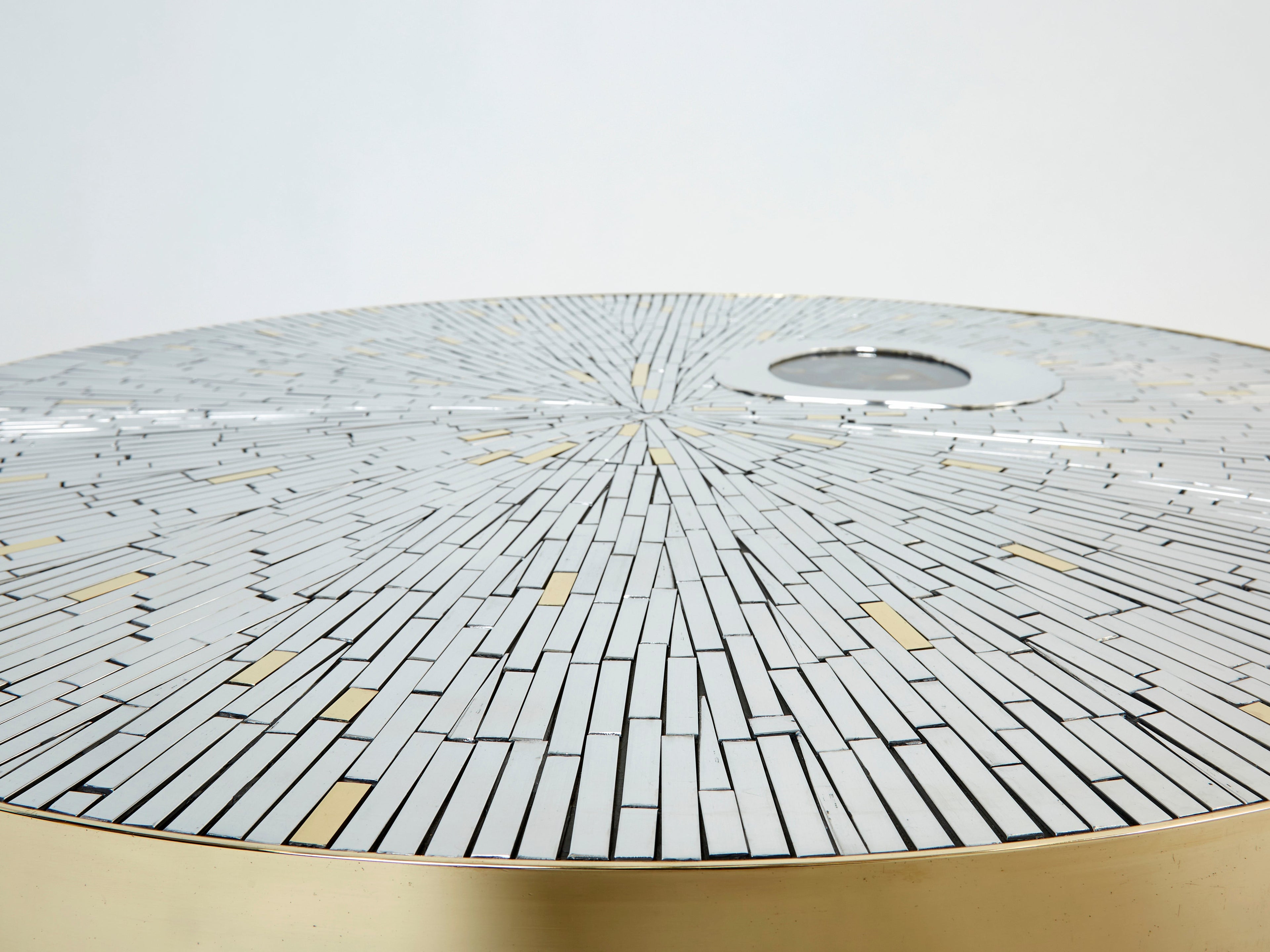 Georges Mathias chrome brass mosaic Coffee Table agate stone 1970