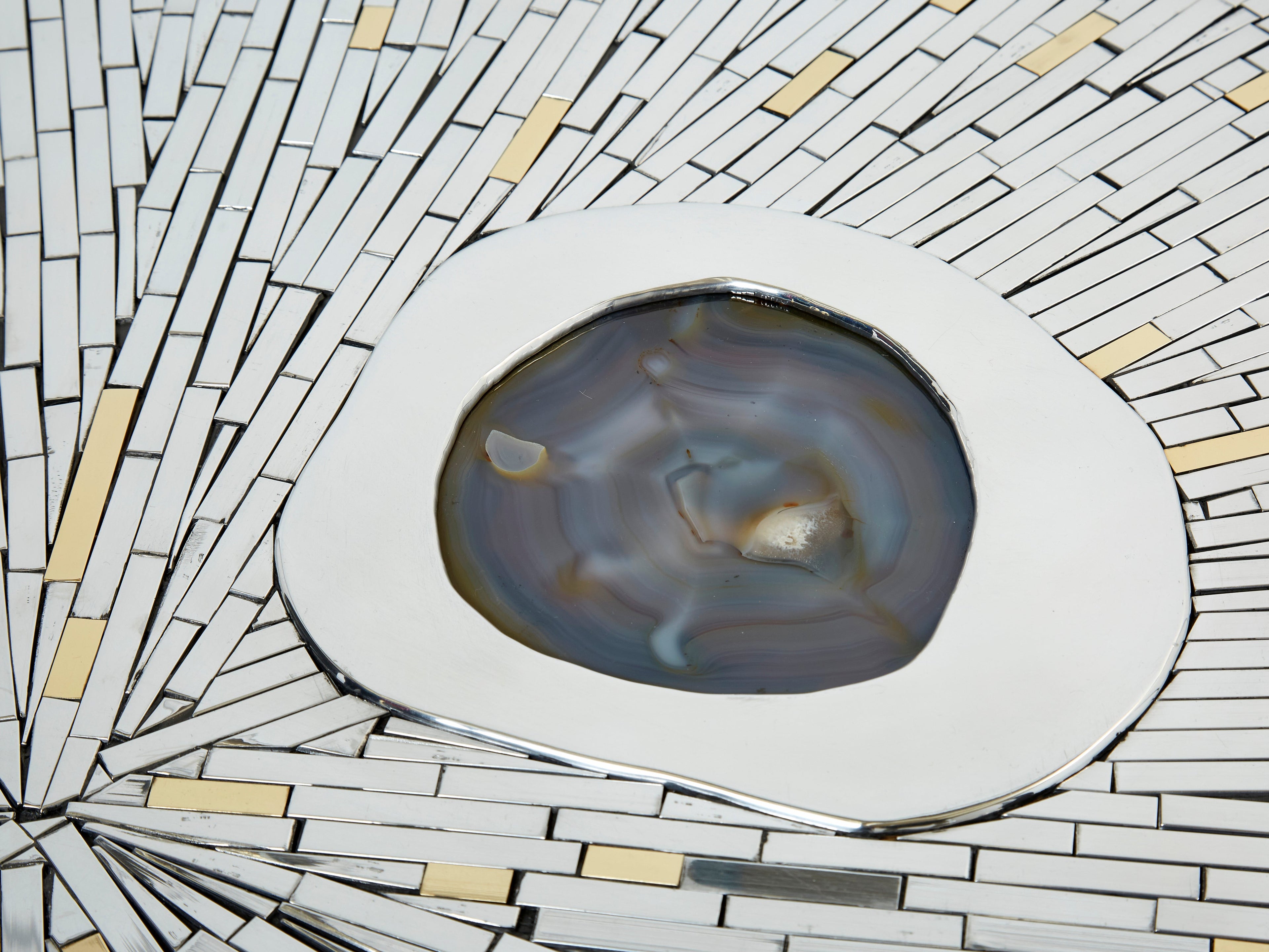 Georges Mathias chrome brass mosaic Coffee Table agate stone 1970