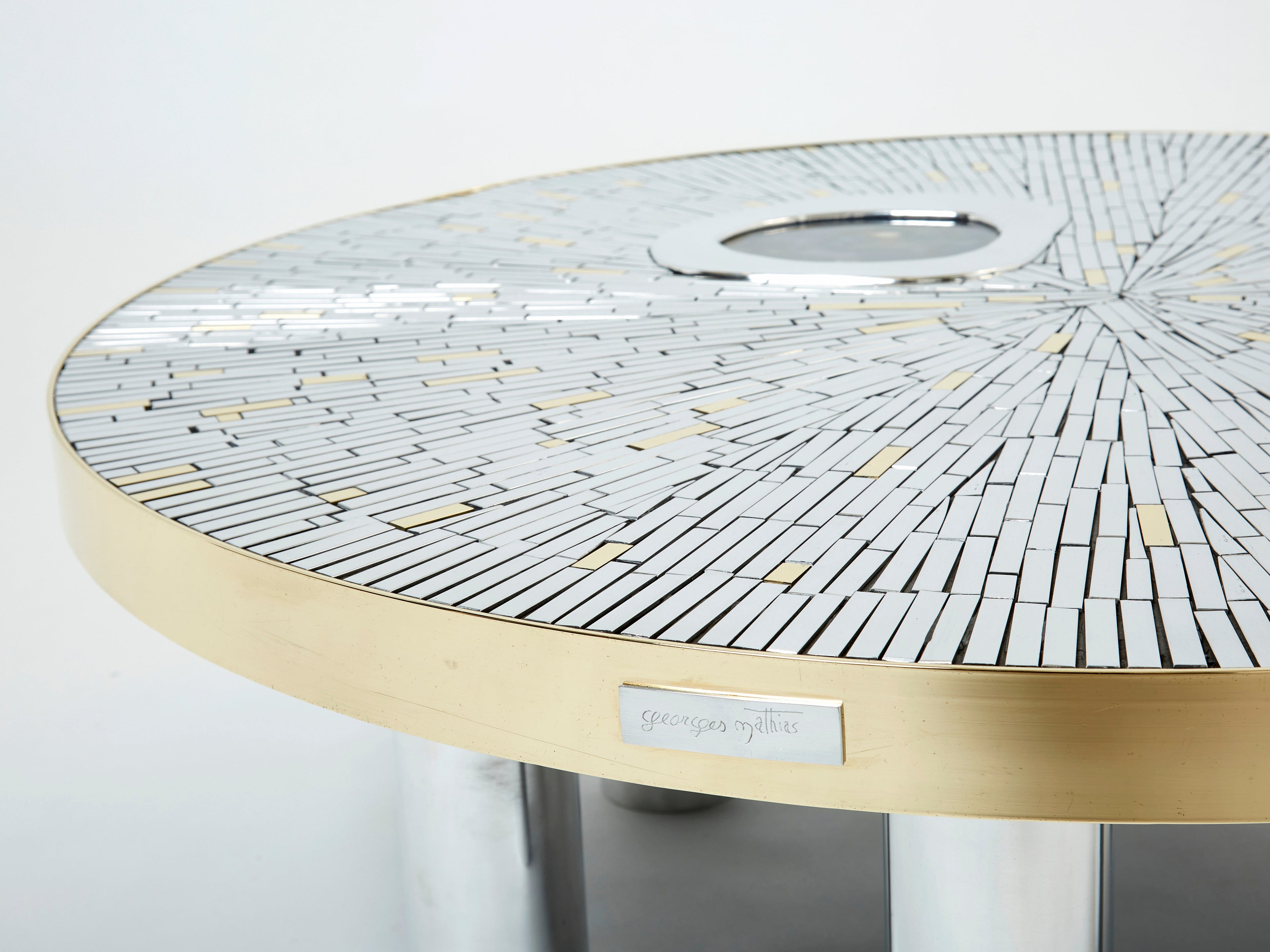 Georges Mathias chrome brass mosaic Coffee Table agate stone 1970