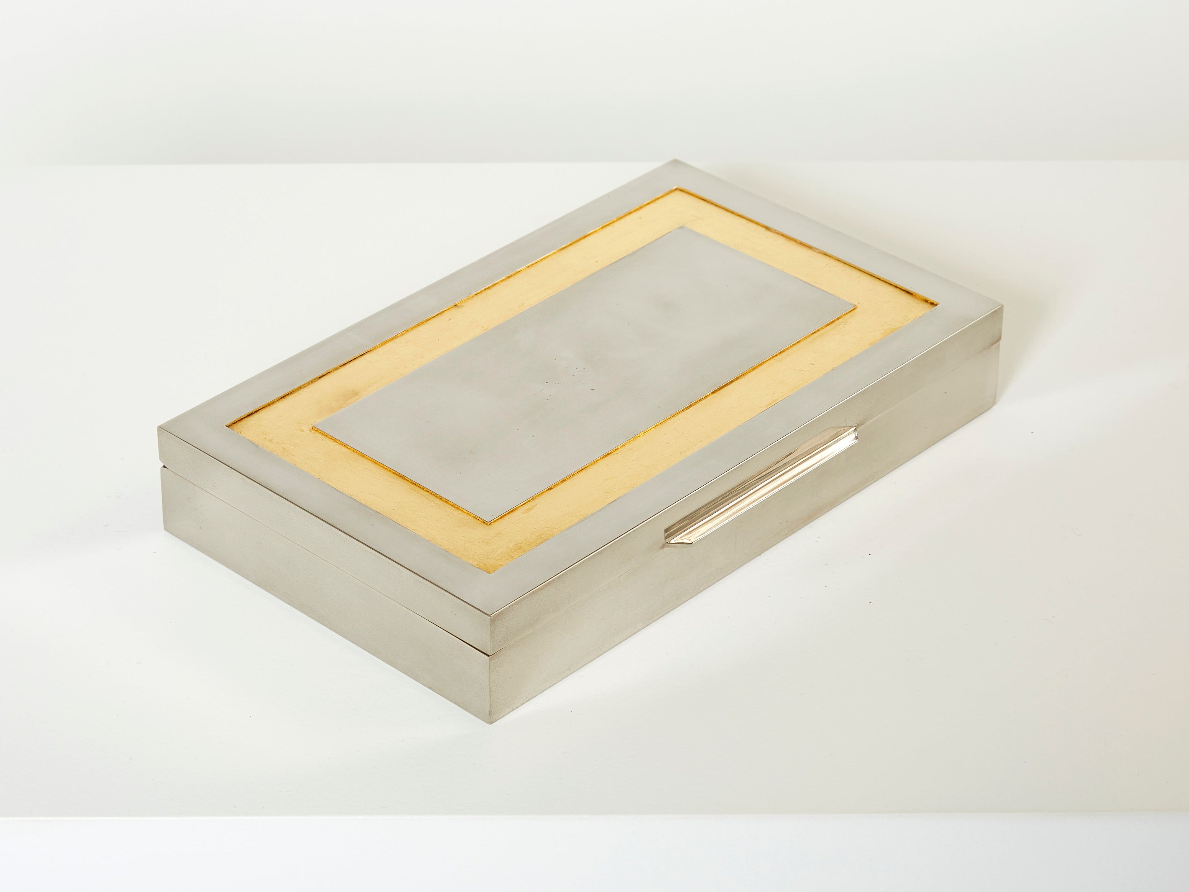 Giacomo Sinopoli Italian large Jewellery Box chrome gold leaf 1970