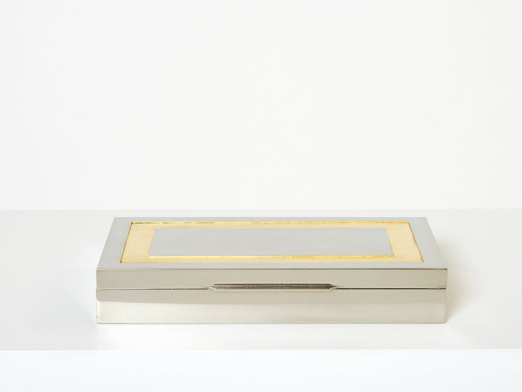 Giacomo Sinopoli Italian large Jewellery Box chrome gold leaf 1970