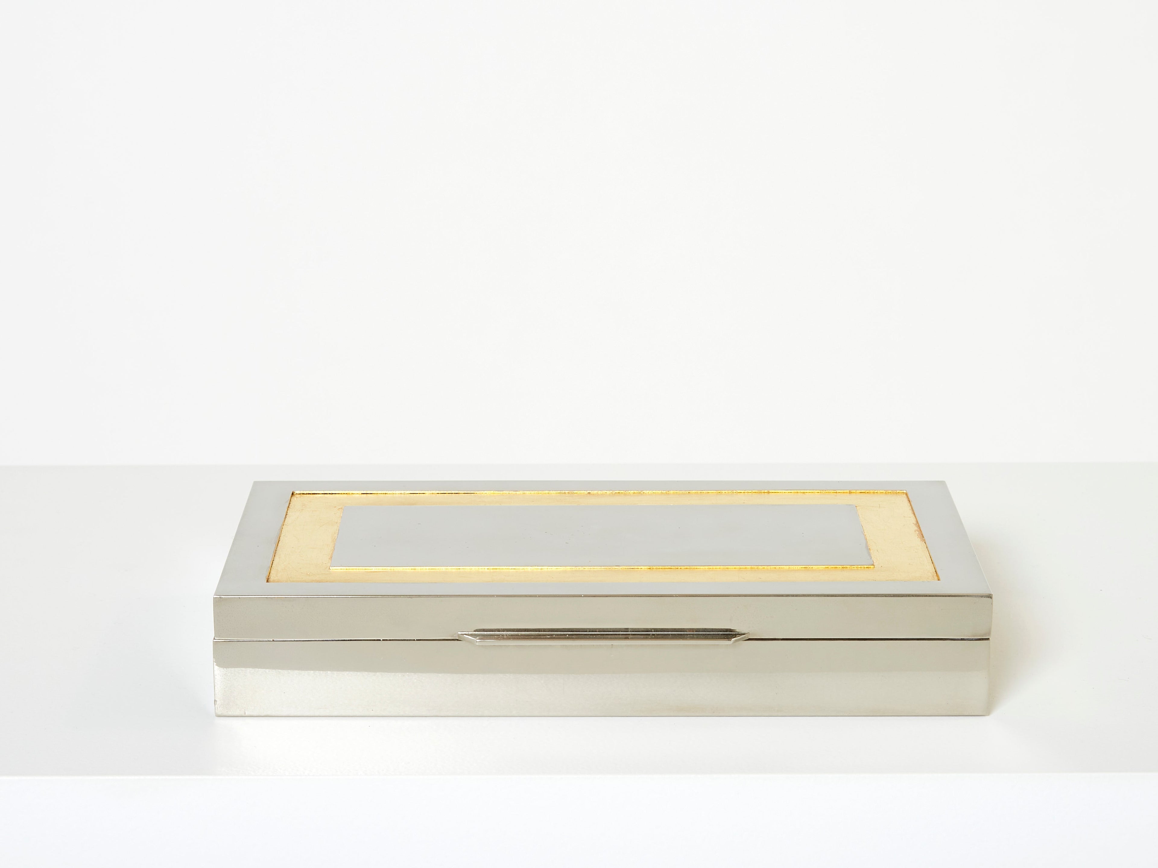 Giacomo Sinopoli Italian large Jewellery Box chrome gold leaf 1970