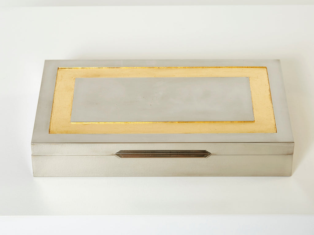 Giacomo Sinopoli Italian large Jewellery Box chrome gold leaf 1970