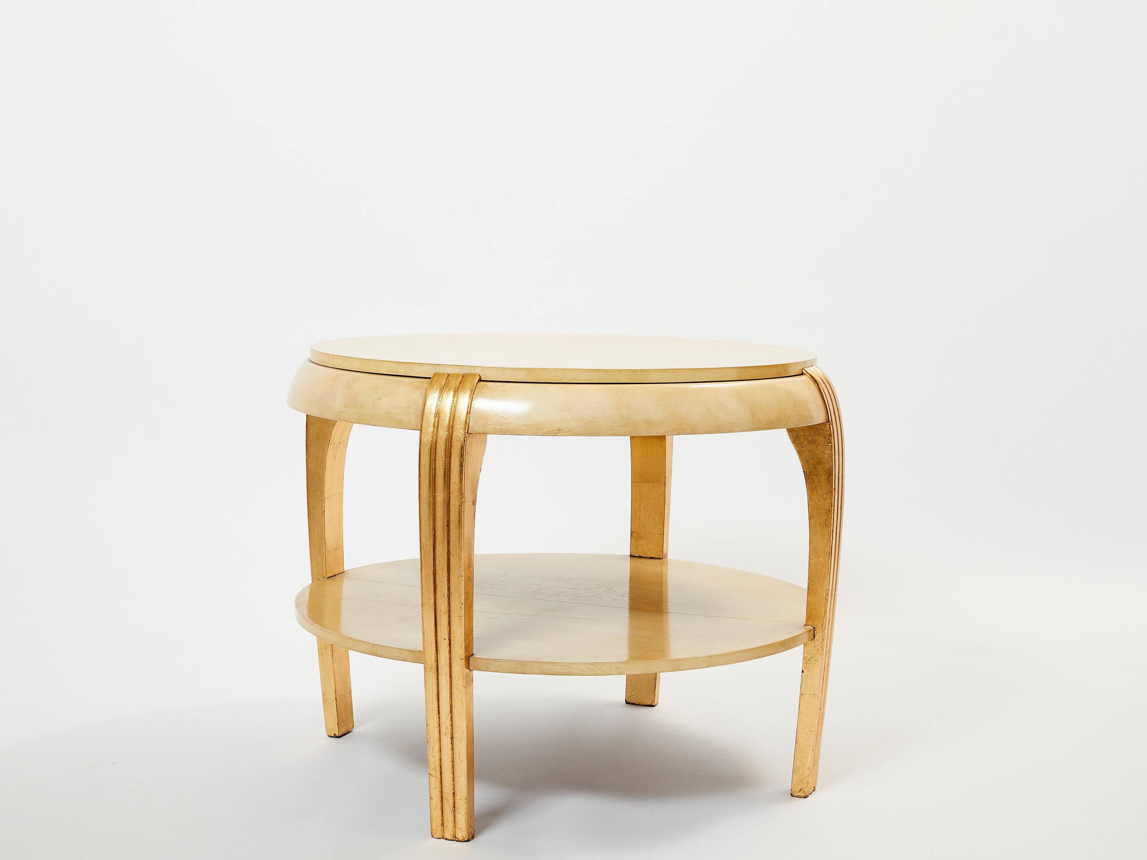 Gilded wood and parchment center table attr. Maurice Dufrène. 1930s
