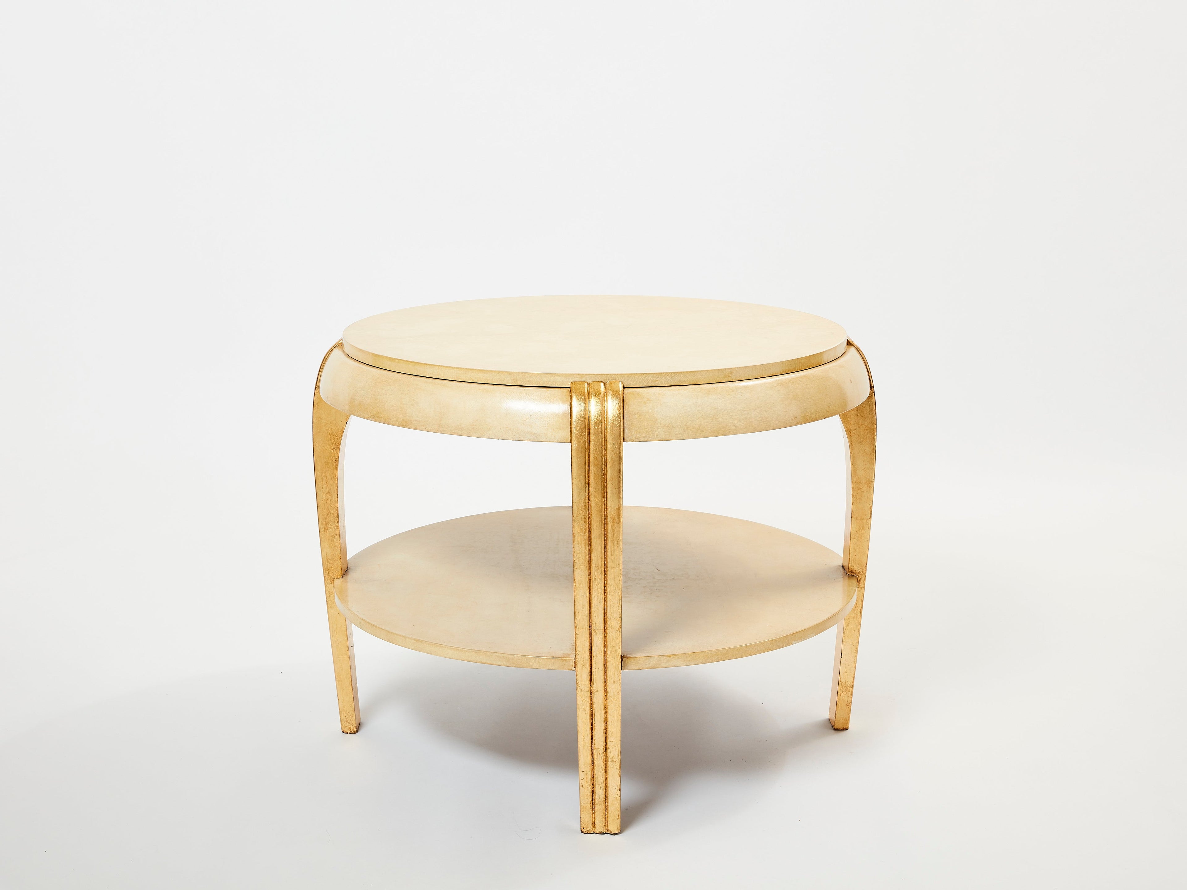 Gilded wood and parchment center table attr. Maurice Dufrène. 1930s
