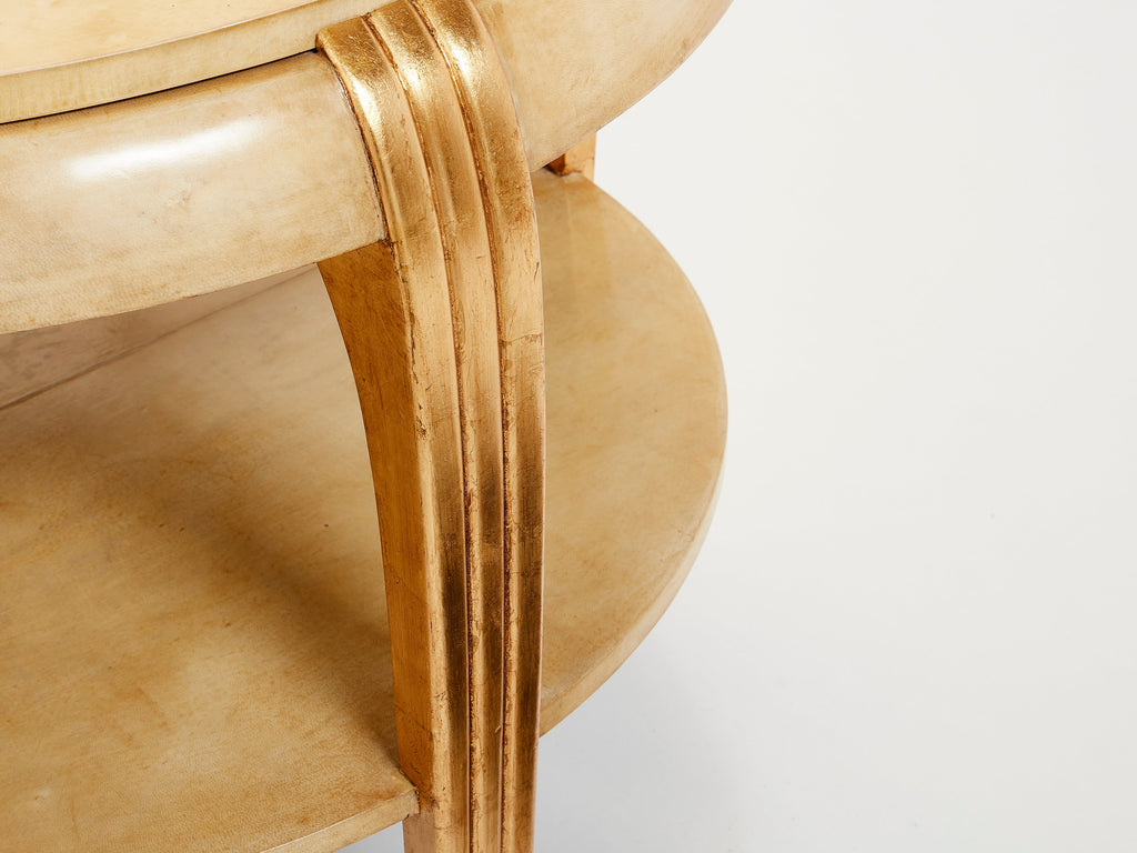 Gilded wood and parchment center table attr. Maurice Dufrène. 1930s