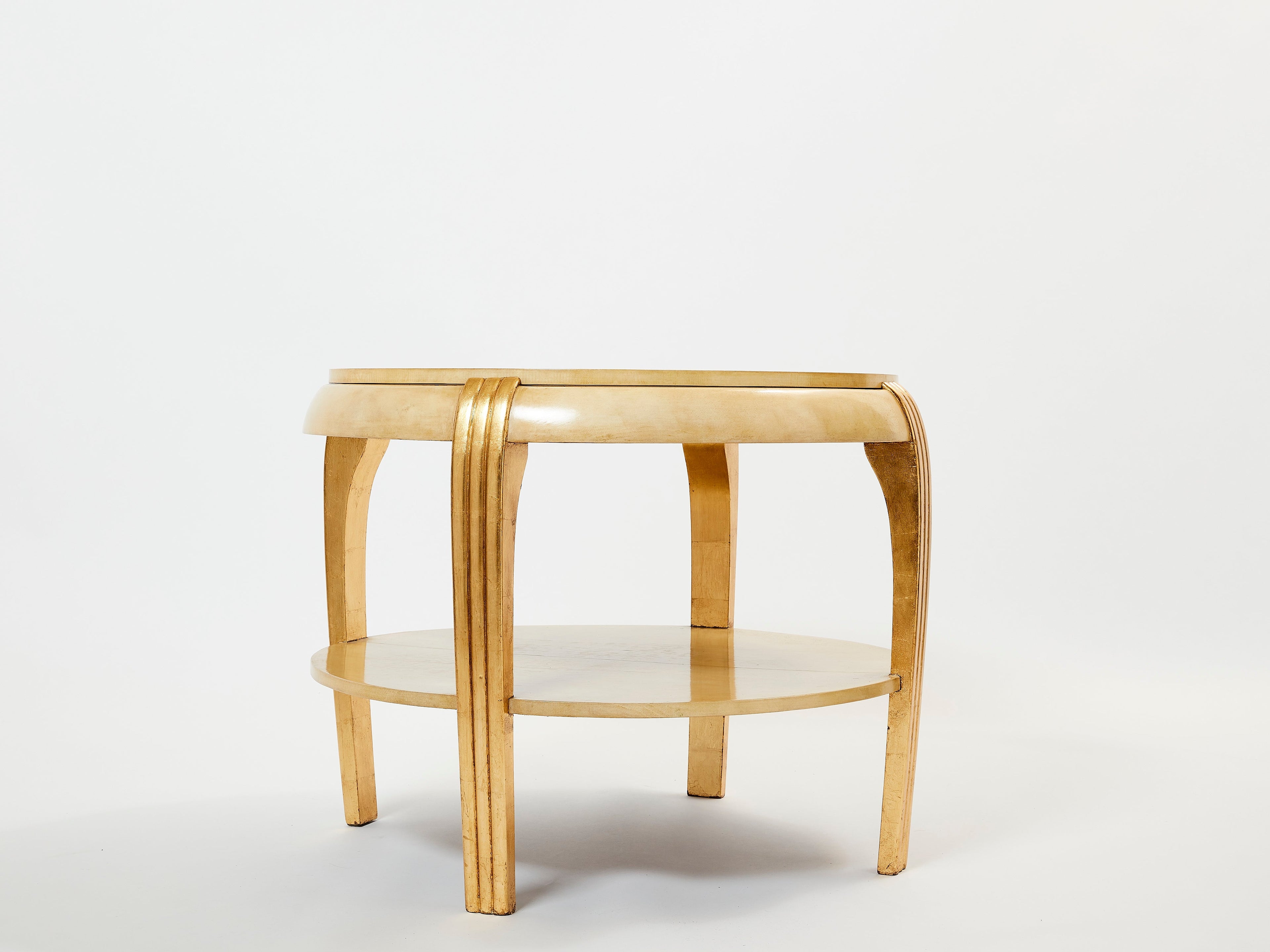 Gilded wood and parchment center table attr. Maurice Dufrène. 1930s