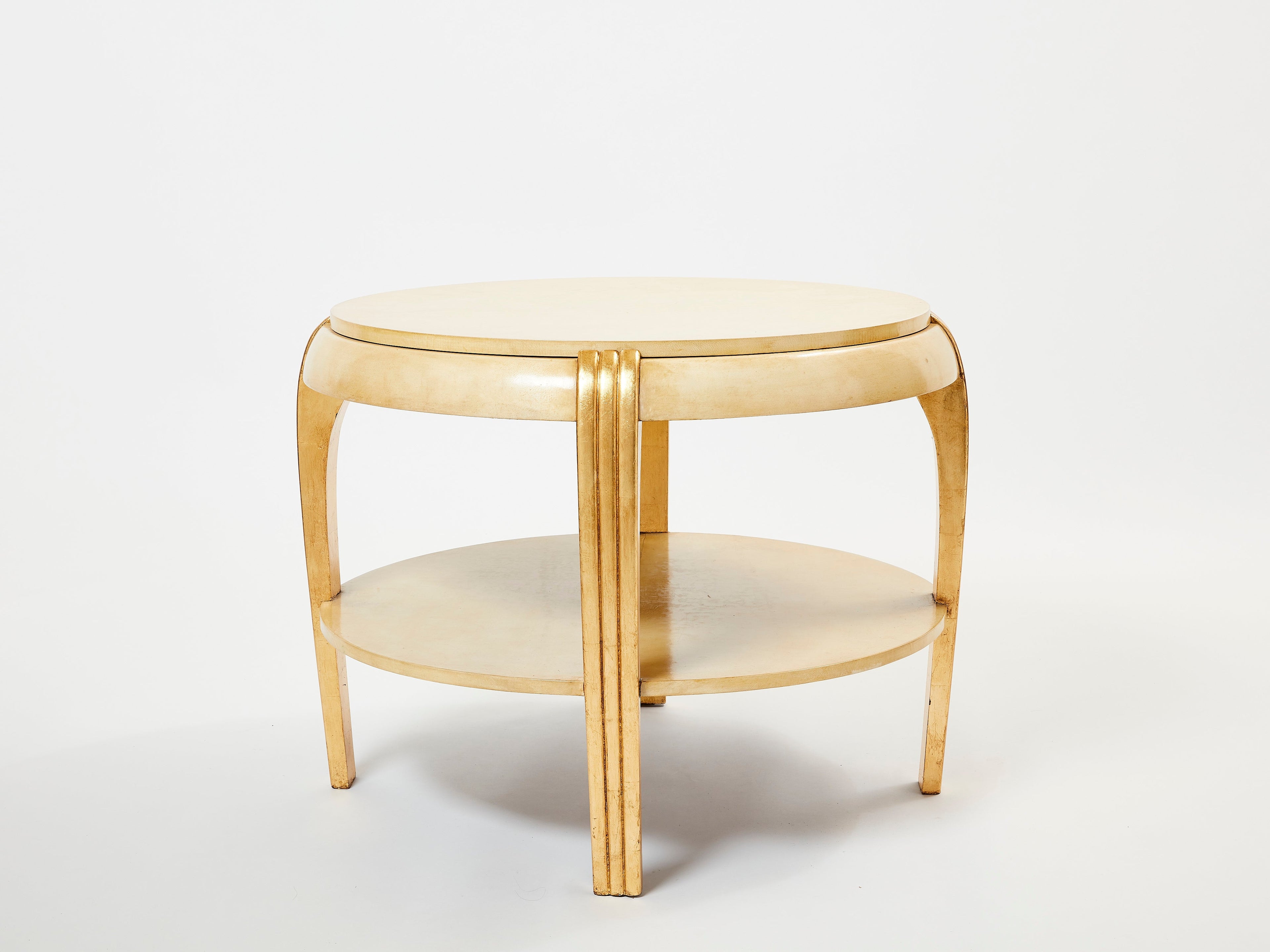 Gilded wood and parchment center table attr. Maurice Dufrène. 1930s