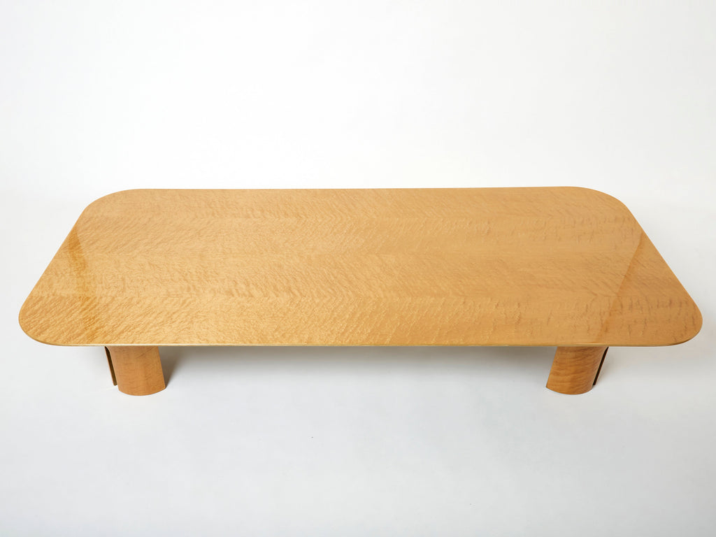 Extra Large maple brass coffee table Giovanni Offredi Saporiti 1980s