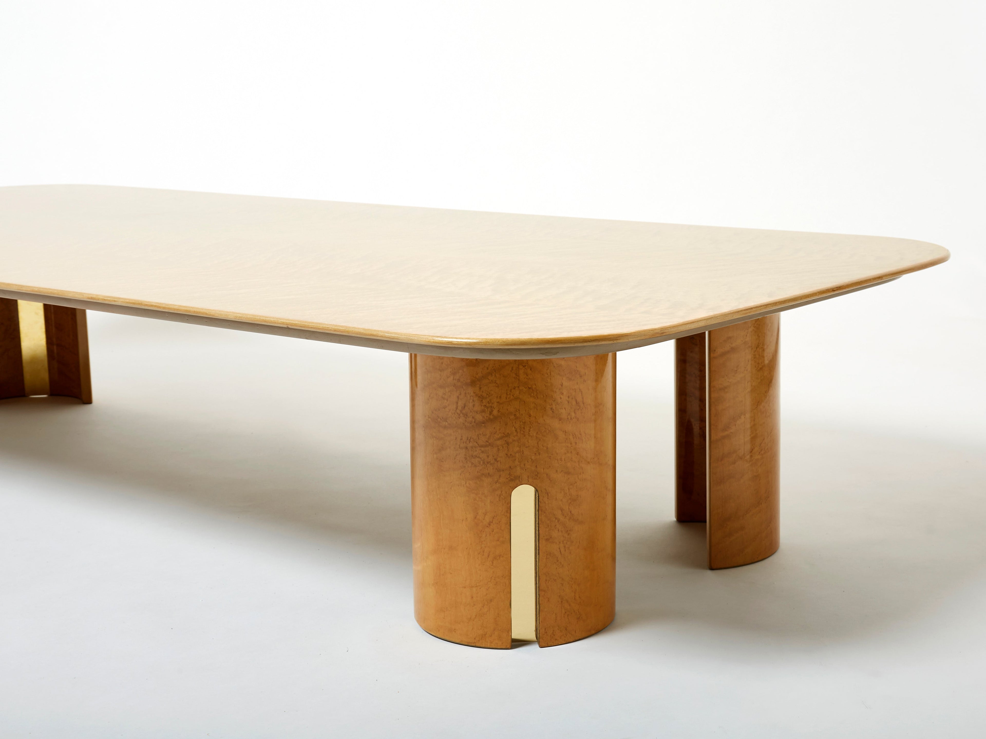 Extra Large maple brass coffee table Giovanni Offredi Saporiti 1980s