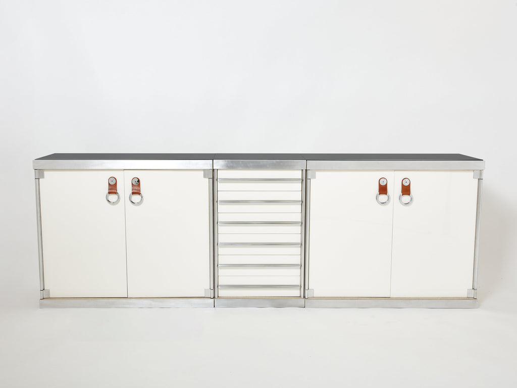Guido Faleschini for Hermès sideboard cabinets lacquered steel leather 1970s