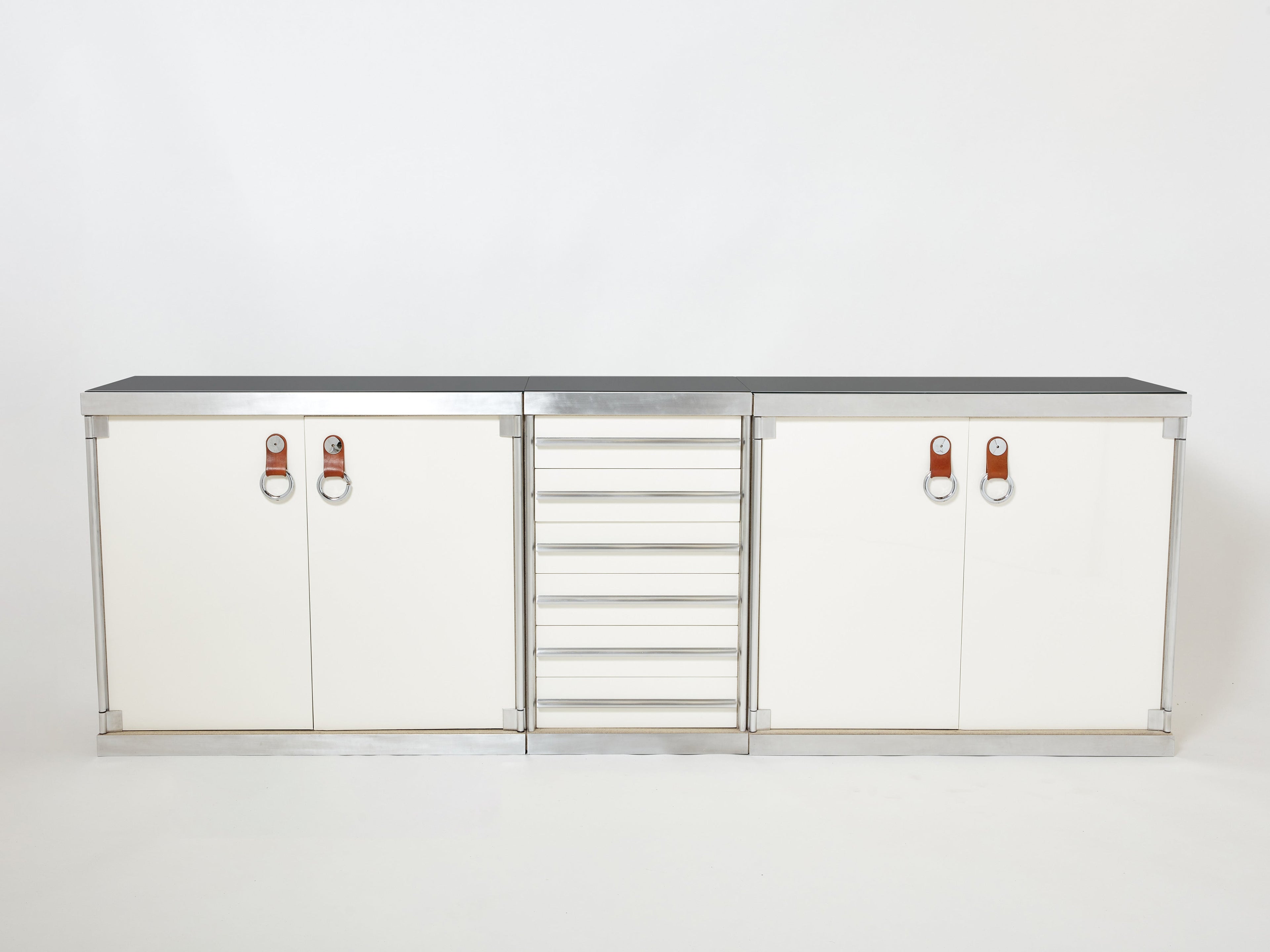 Guido Faleschini for Hermès sideboard cabinets lacquered steel leather 1970s