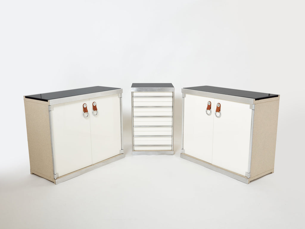 Guido Faleschini for Hermès sideboard cabinets lacquered steel leather 1970s