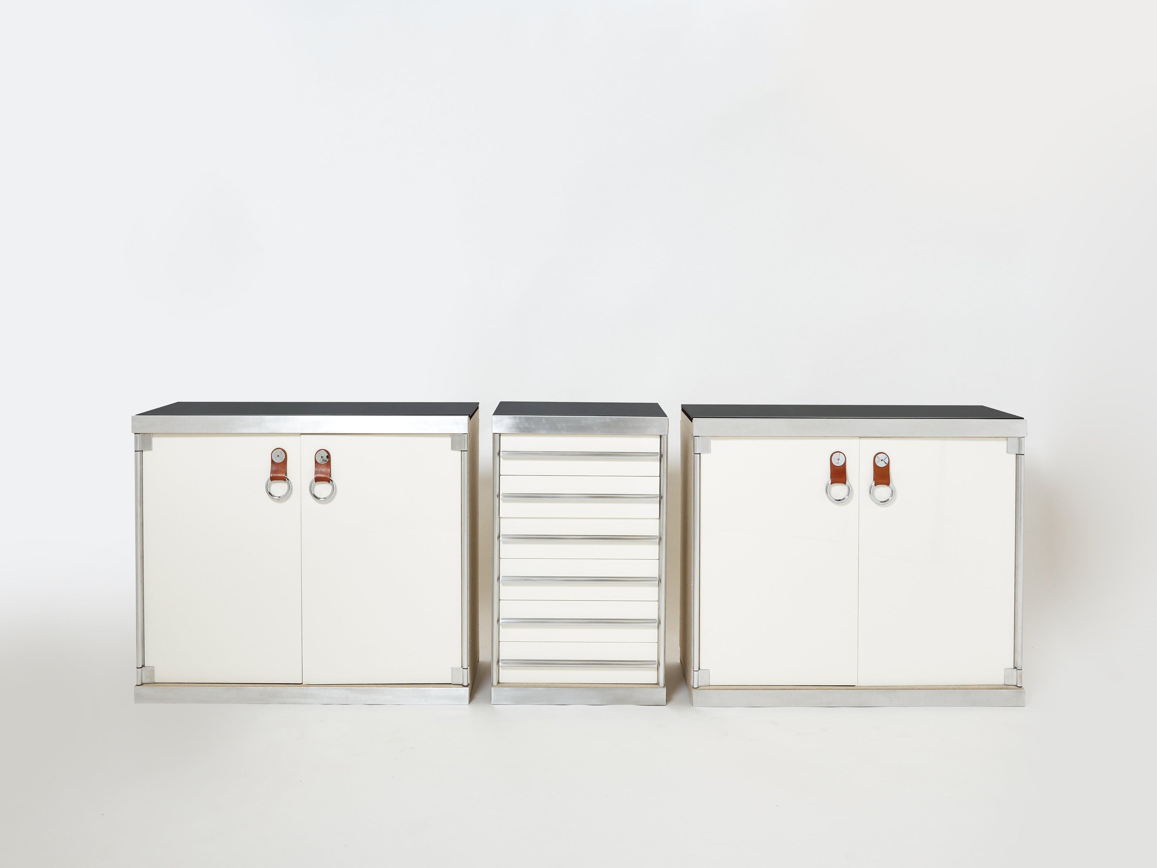 Guido Faleschini for Hermès sideboard cabinets lacquered steel leather 1970s
