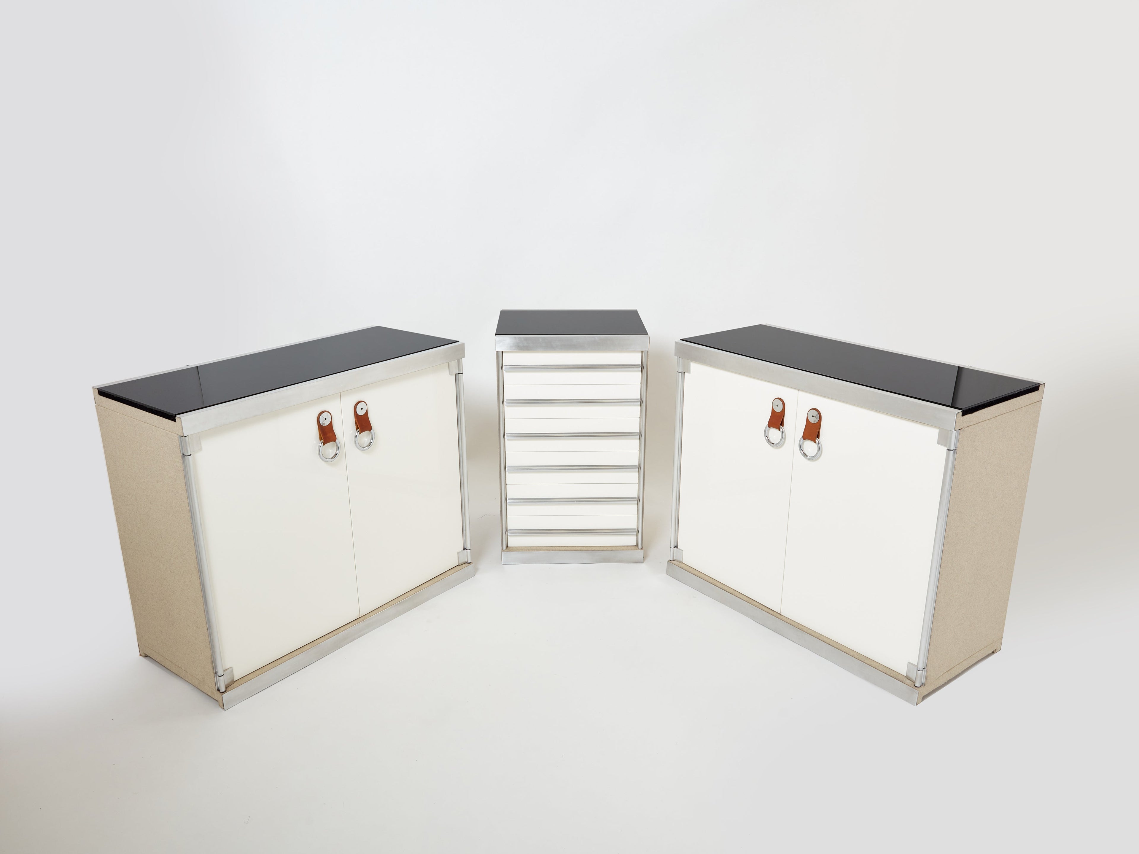 Guido Faleschini for Hermès sideboard cabinets lacquered steel leather 1970s