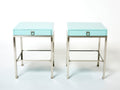 Blue lacquer steel end tables nighstands Guy Lefevre Maison Jansen 1970s