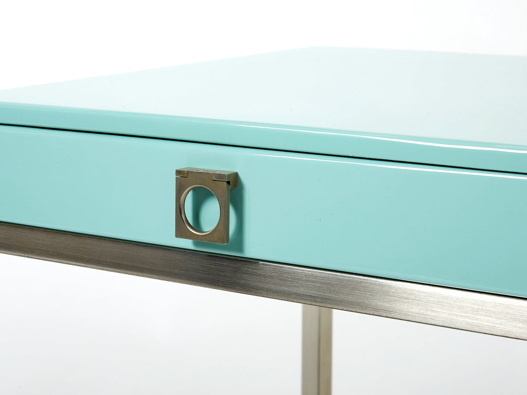 Blue lacquer steel end tables nighstands Guy Lefevre Maison Jansen 1970s