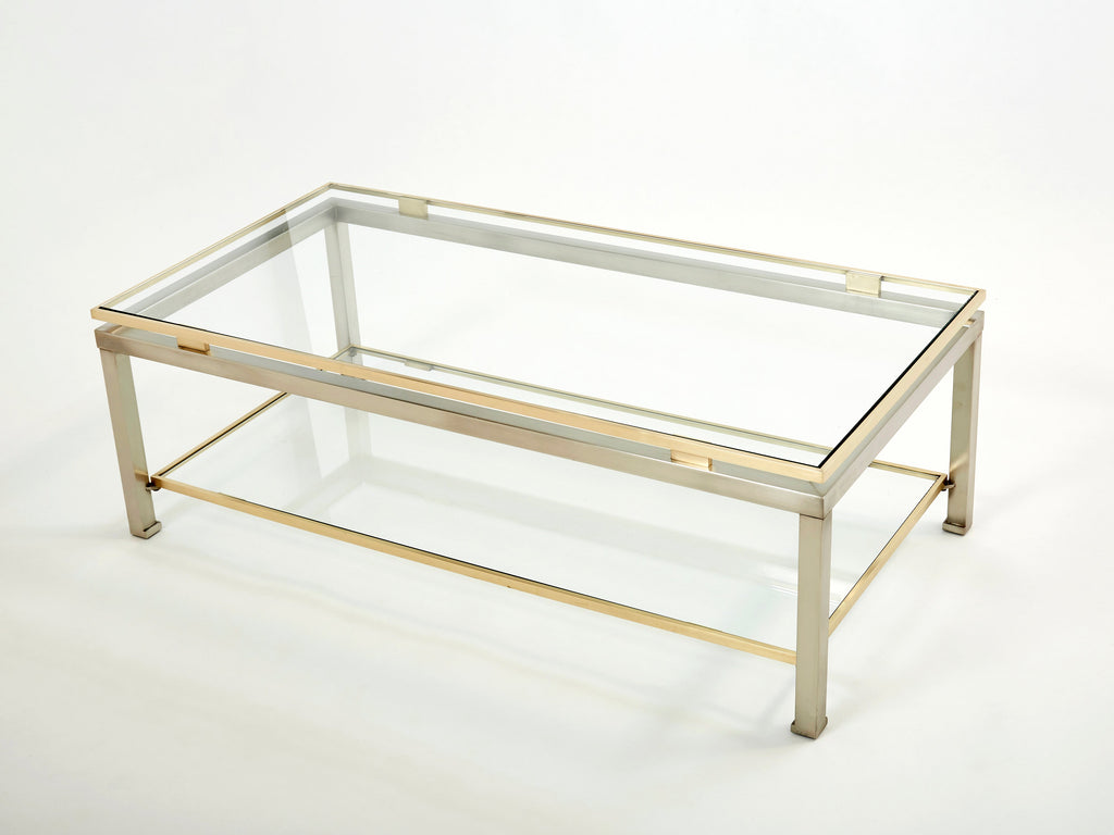 Brass steel two-tier coffee table by Guy Lefevre for Maison Jansen 1970s