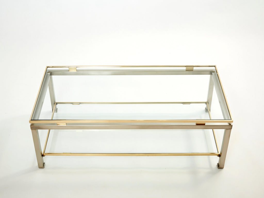 Brass steel two-tier coffee table by Guy Lefevre for Maison Jansen 1970s