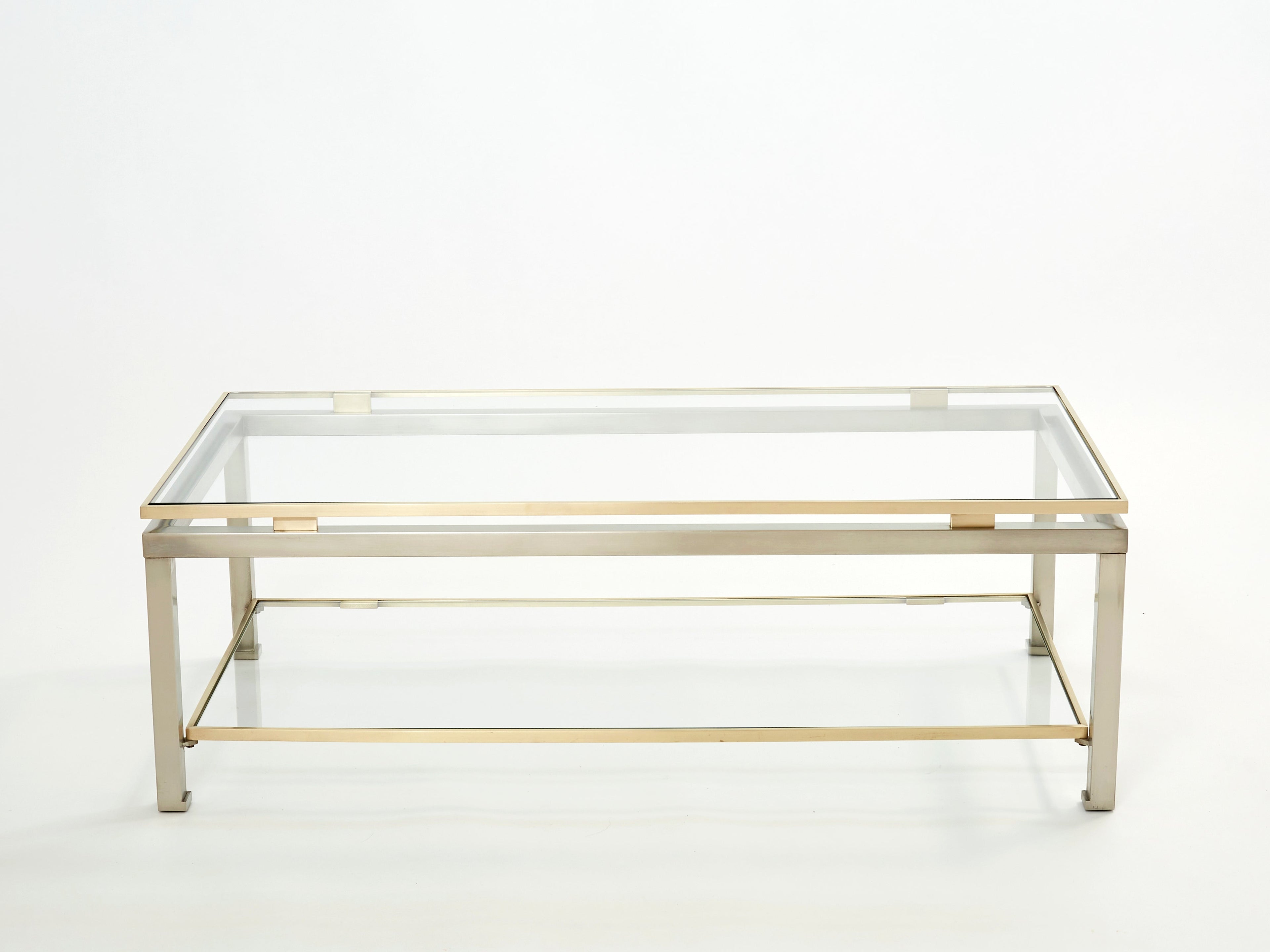 Brass steel two-tier coffee table by Guy Lefevre for Maison Jansen 1970s