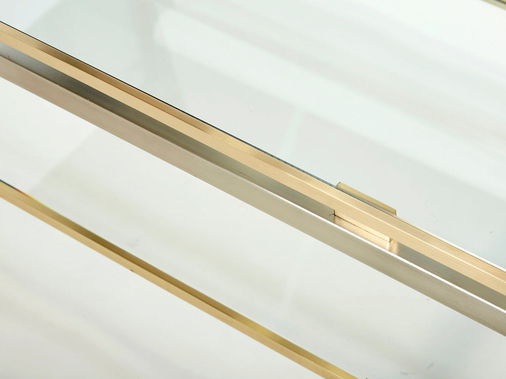 Brass steel two-tier coffee table by Guy Lefevre for Maison Jansen 1970s
