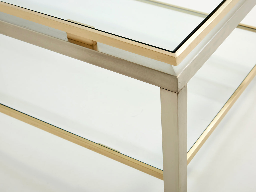 Brass steel two-tier coffee table by Guy Lefevre for Maison Jansen 1970s