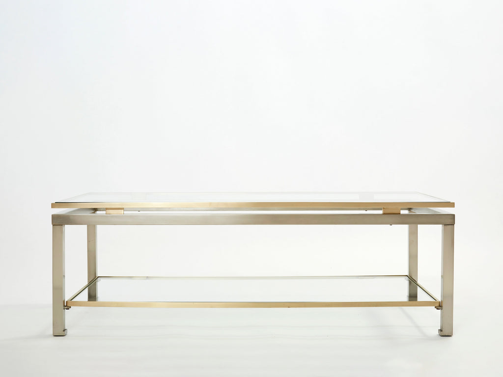 Brass steel two-tier coffee table by Guy Lefevre for Maison Jansen 1970s