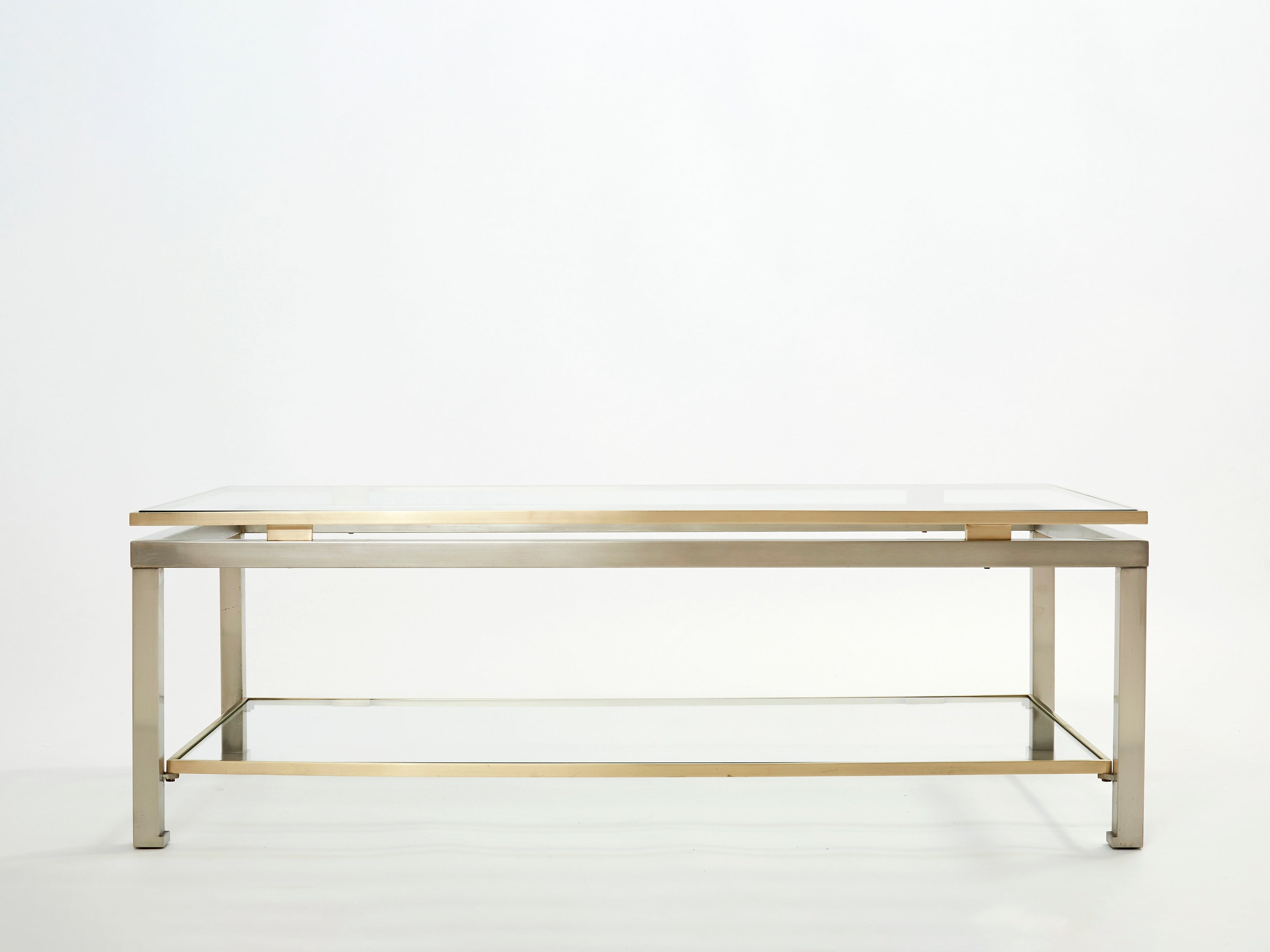 Brass steel two-tier coffee table by Guy Lefevre for Maison Jansen 1970s