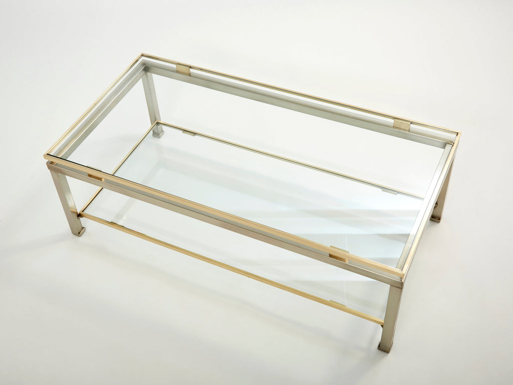 Brass steel two-tier coffee table by Guy Lefevre for Maison Jansen 1970s